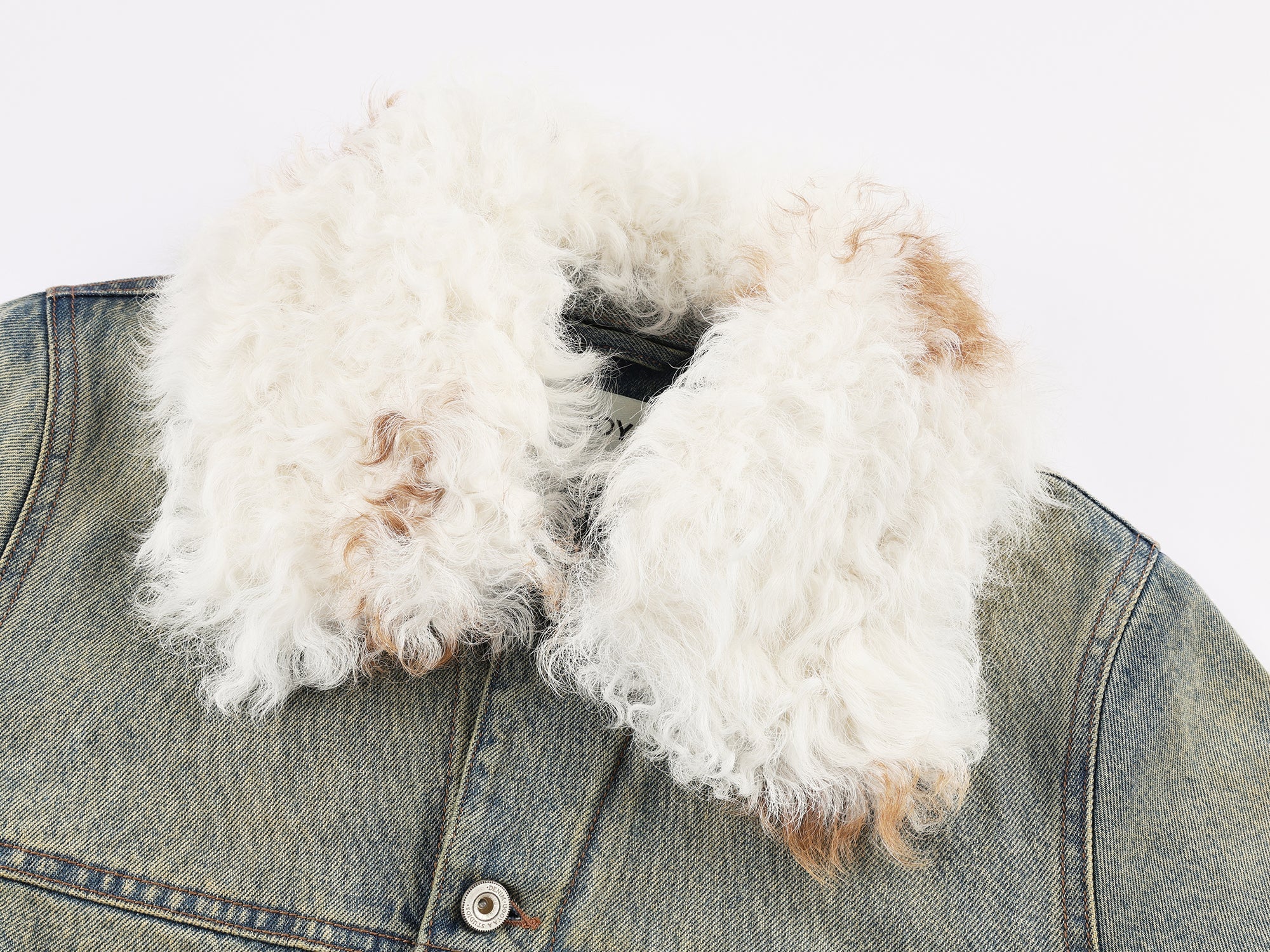 Denim cotton padded jacket with wool collar