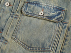 Denim cotton padded jacket with wool collar