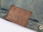 Denim cotton padded jacket with wool collar