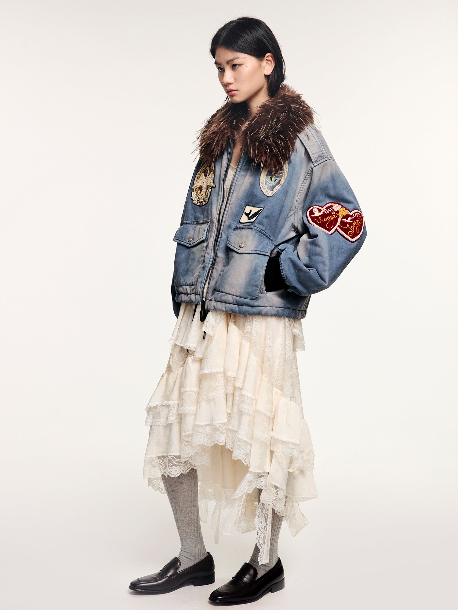 A2 style cotton bomber with patch details