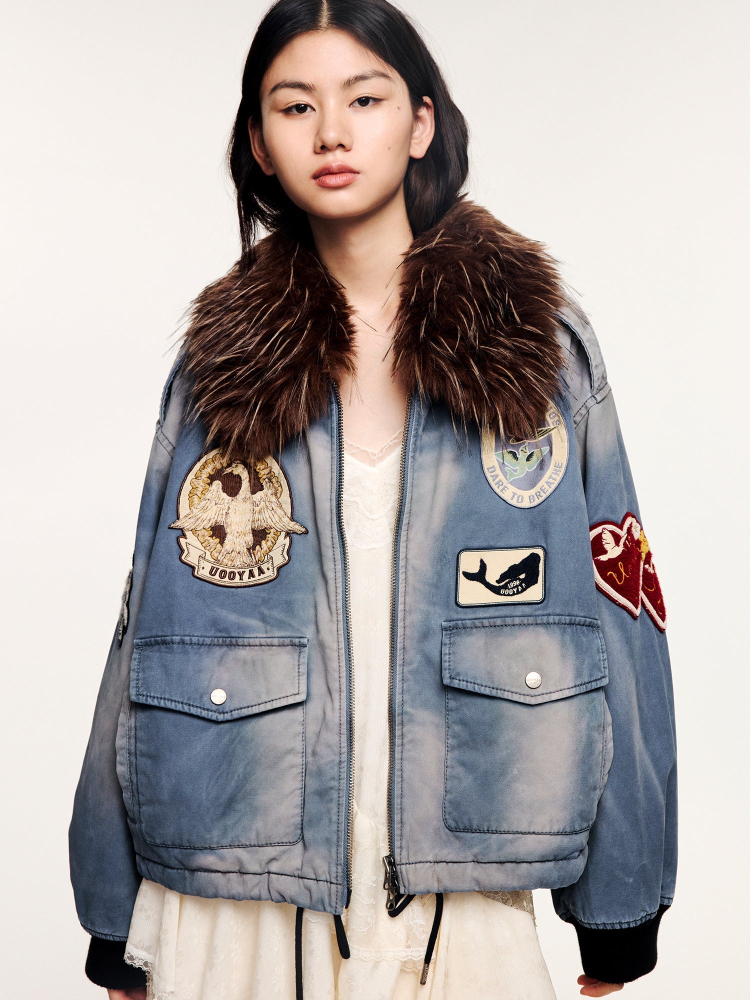 A2 style cotton bomber with patch details