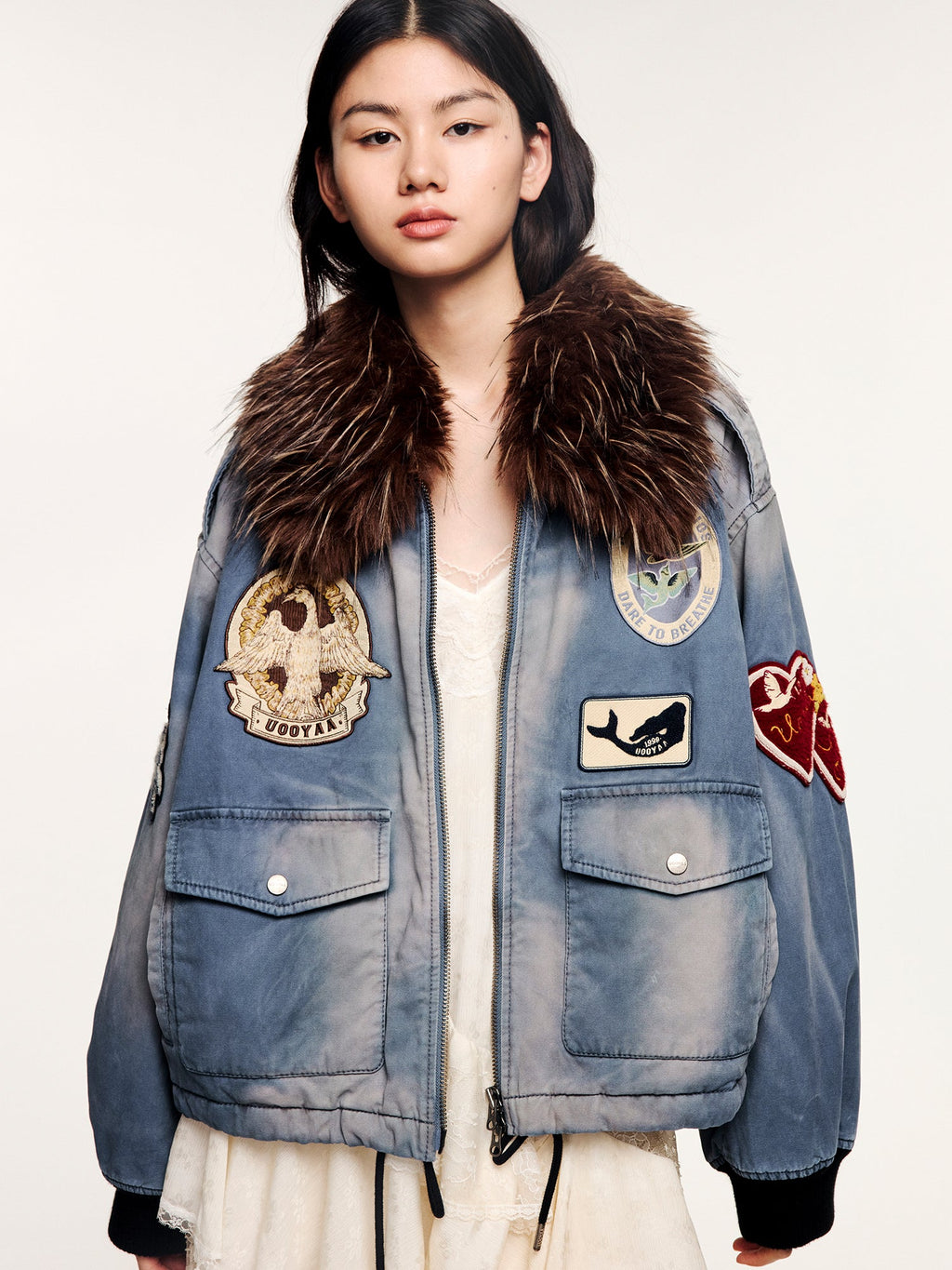 A2 style cotton bomber with patch details