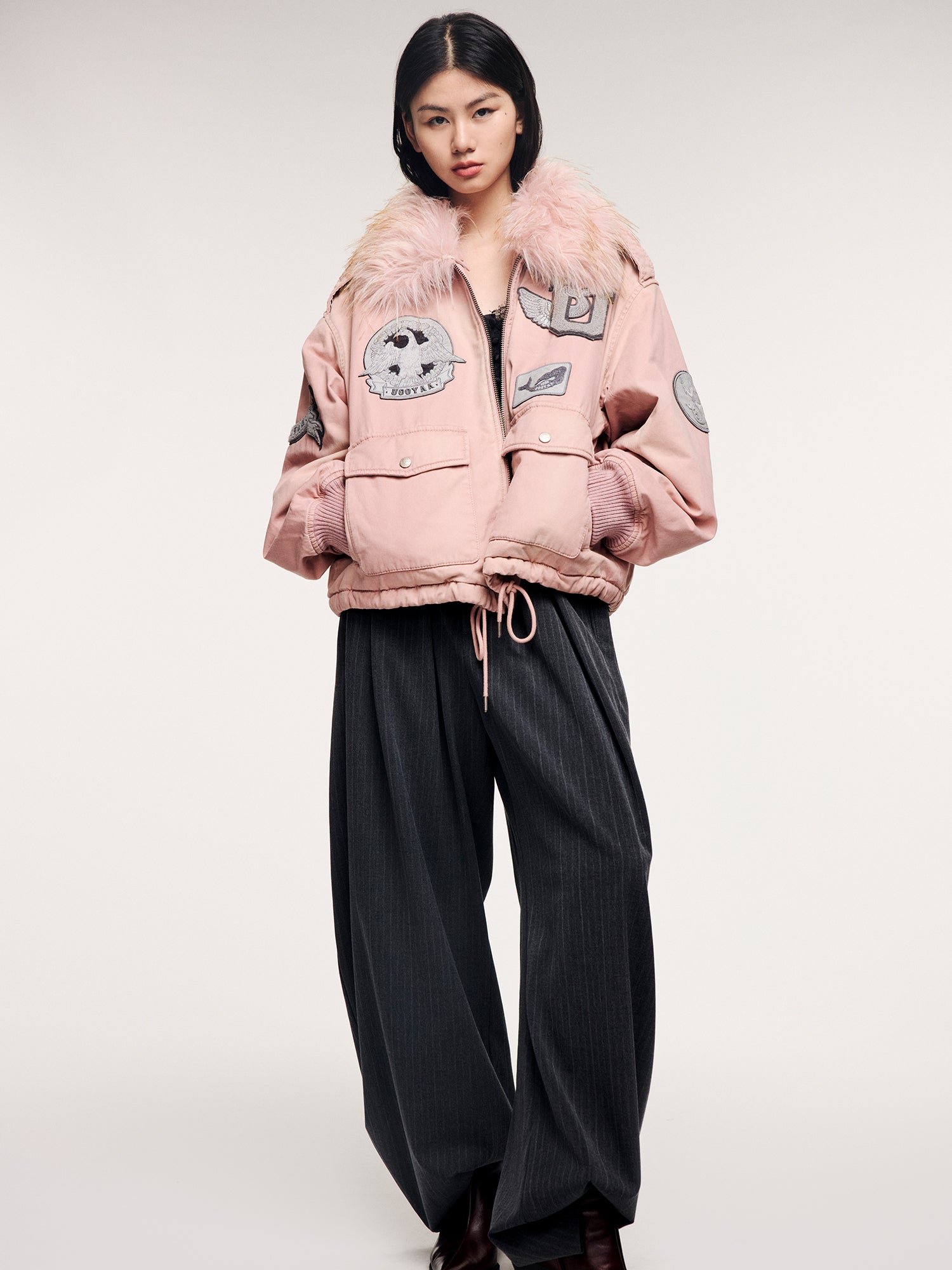 A2 style cotton bomber with patch details