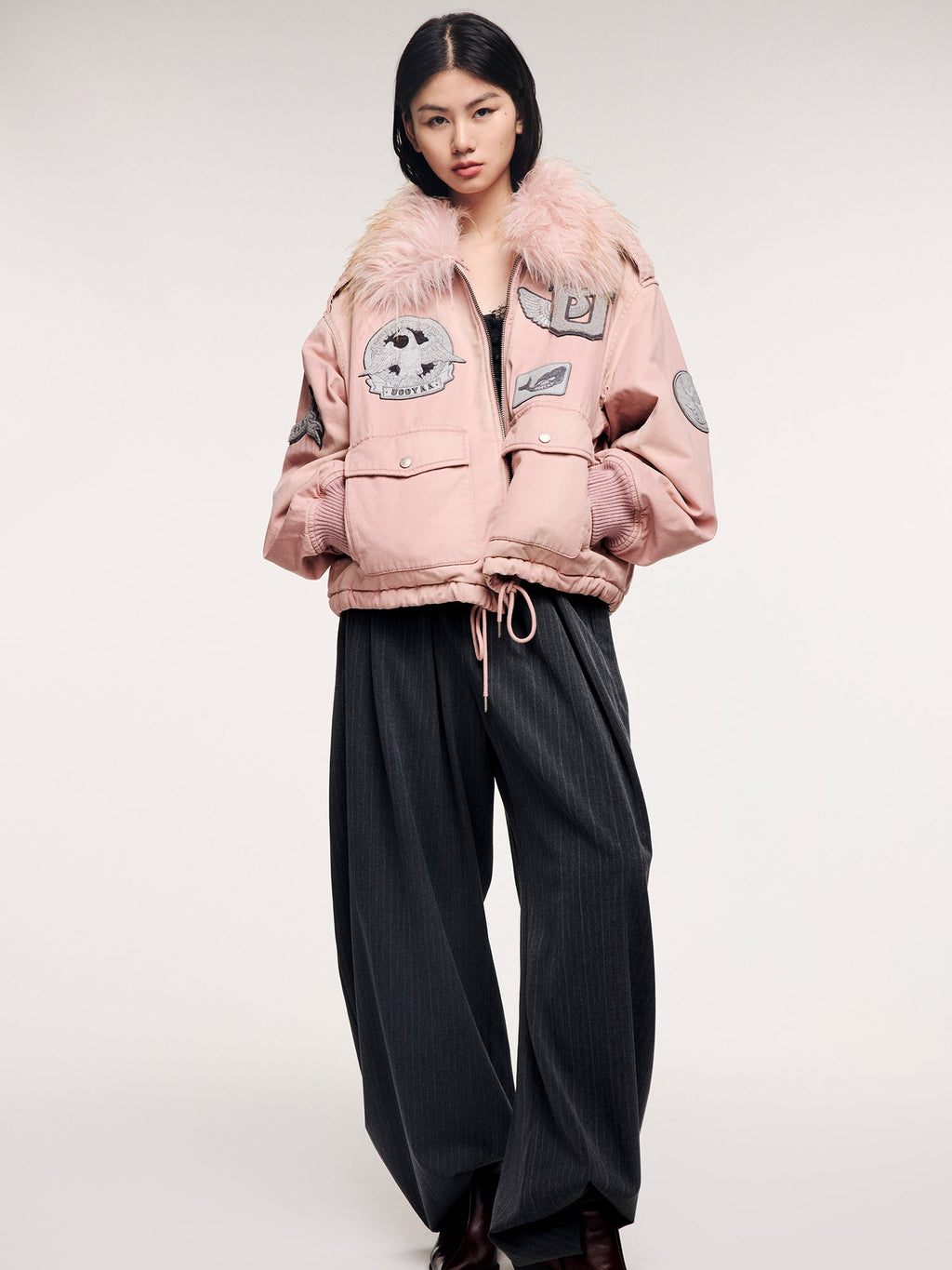 A2 style cotton bomber with patch details