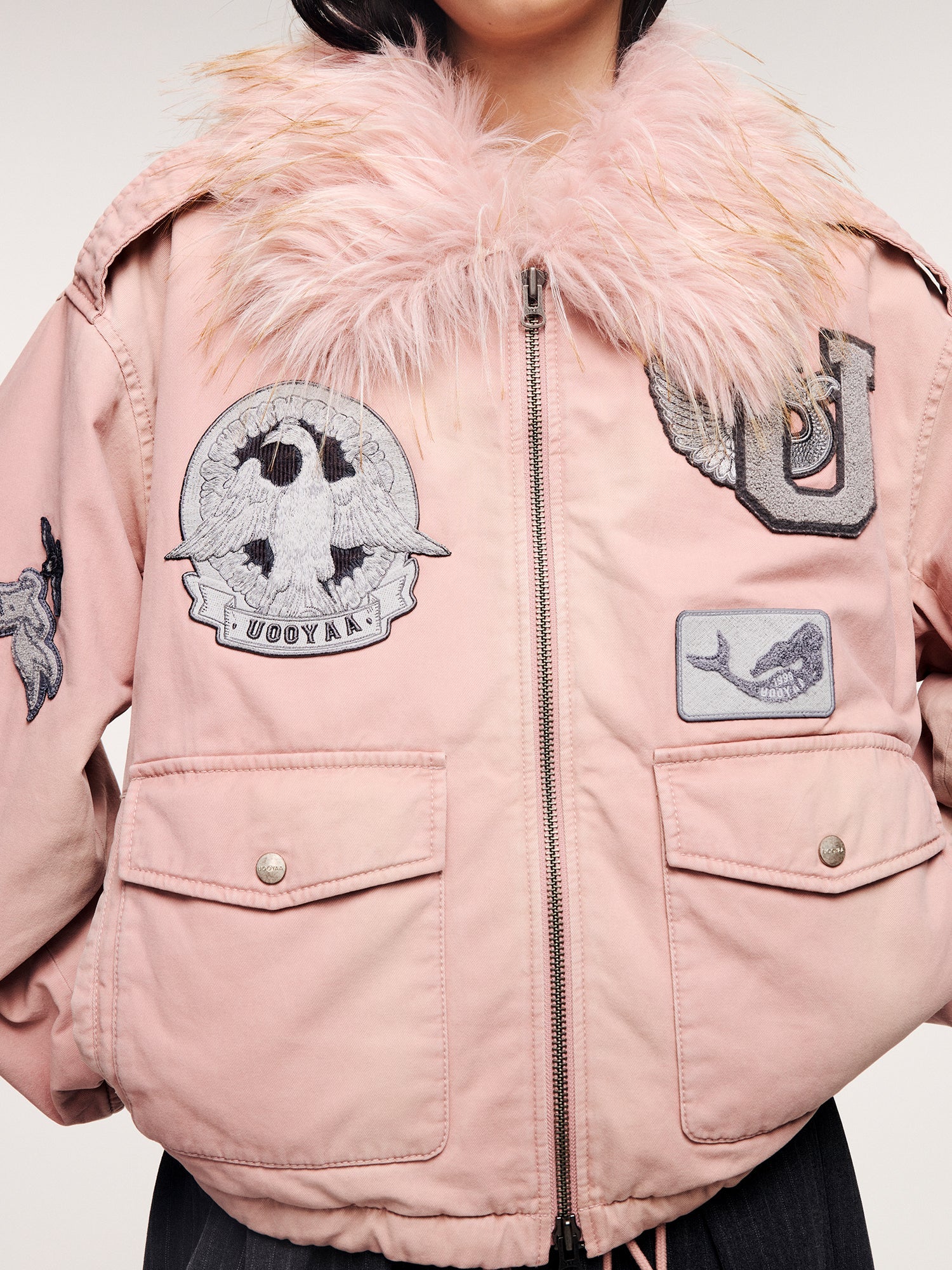 A2 style cotton bomber with patch details