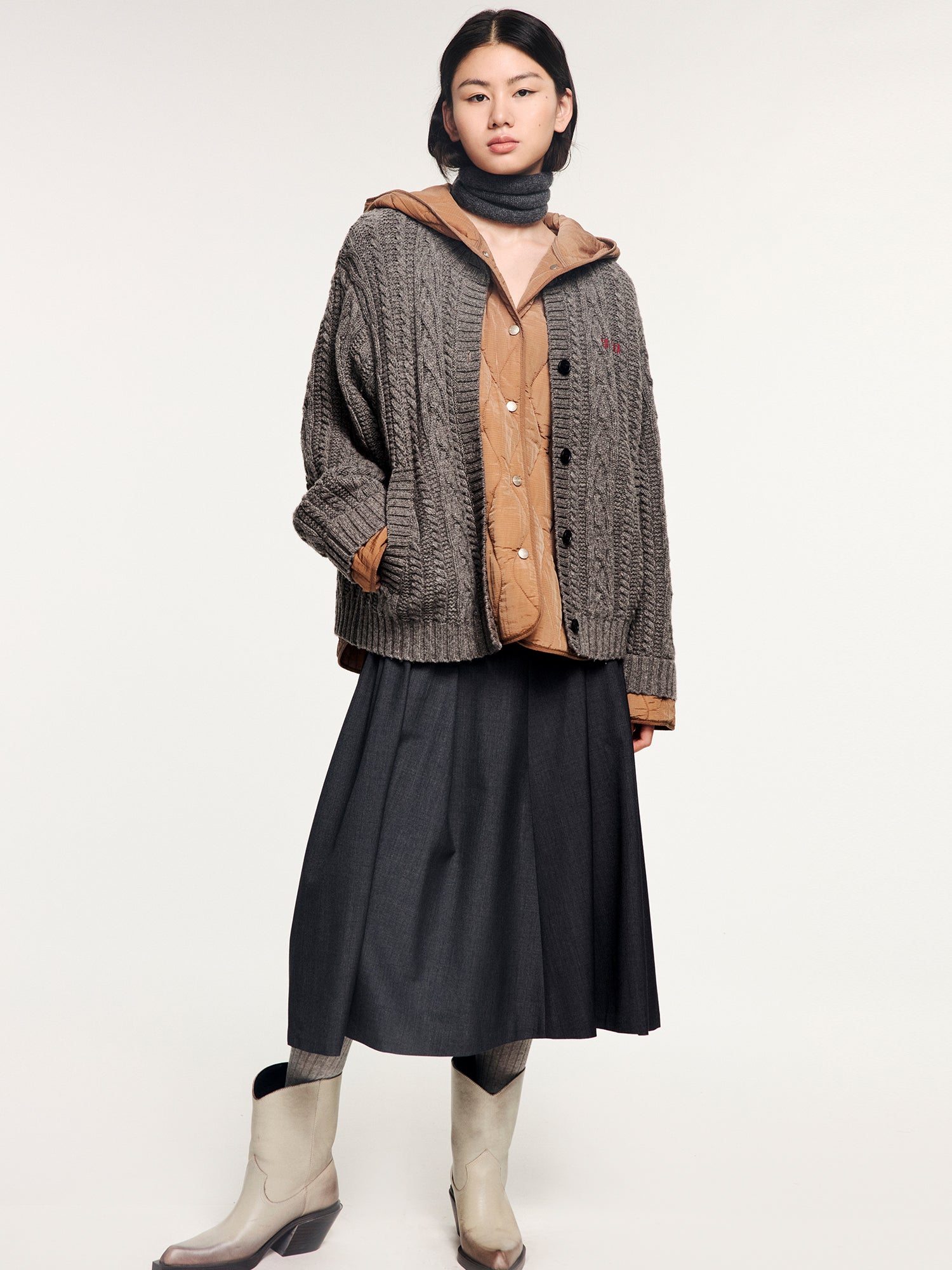 Two-piece layered cardigan-style padded jacket