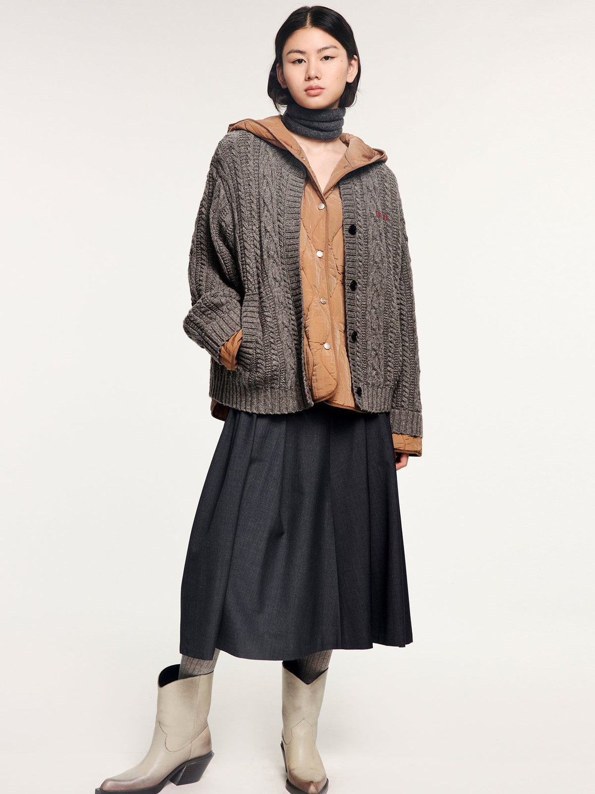 Two-piece layered cardigan-style padded jacket