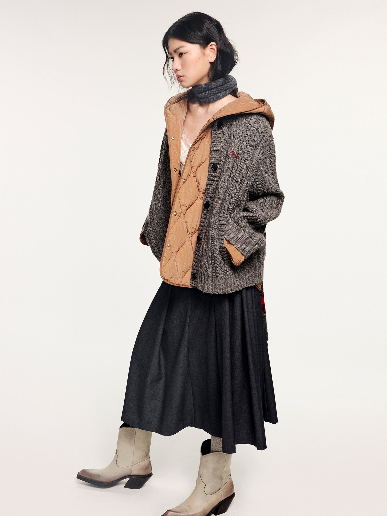 Two-piece layered cardigan-style padded jacket