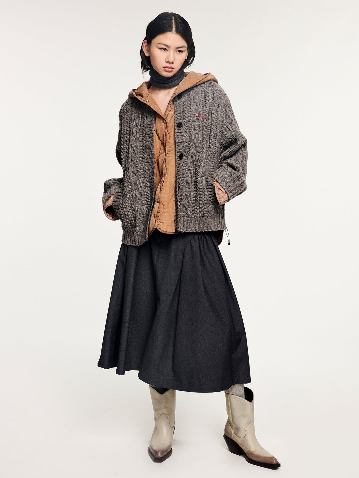 Two-piece layered cardigan-style padded jacket