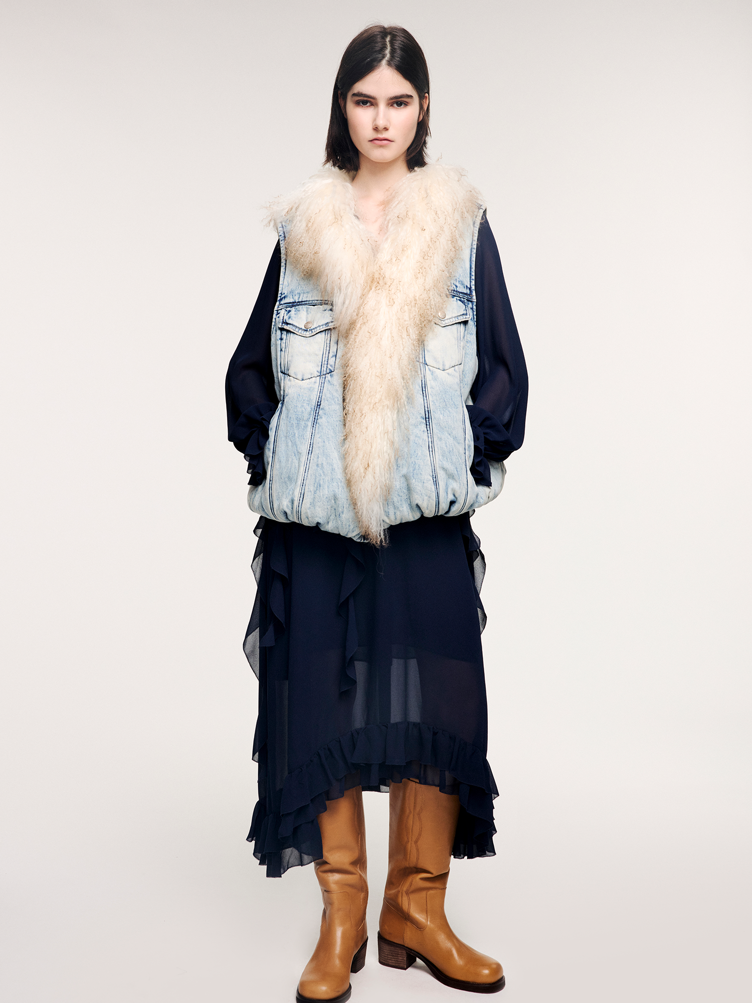 Type 3 shearling collar padded denim vest