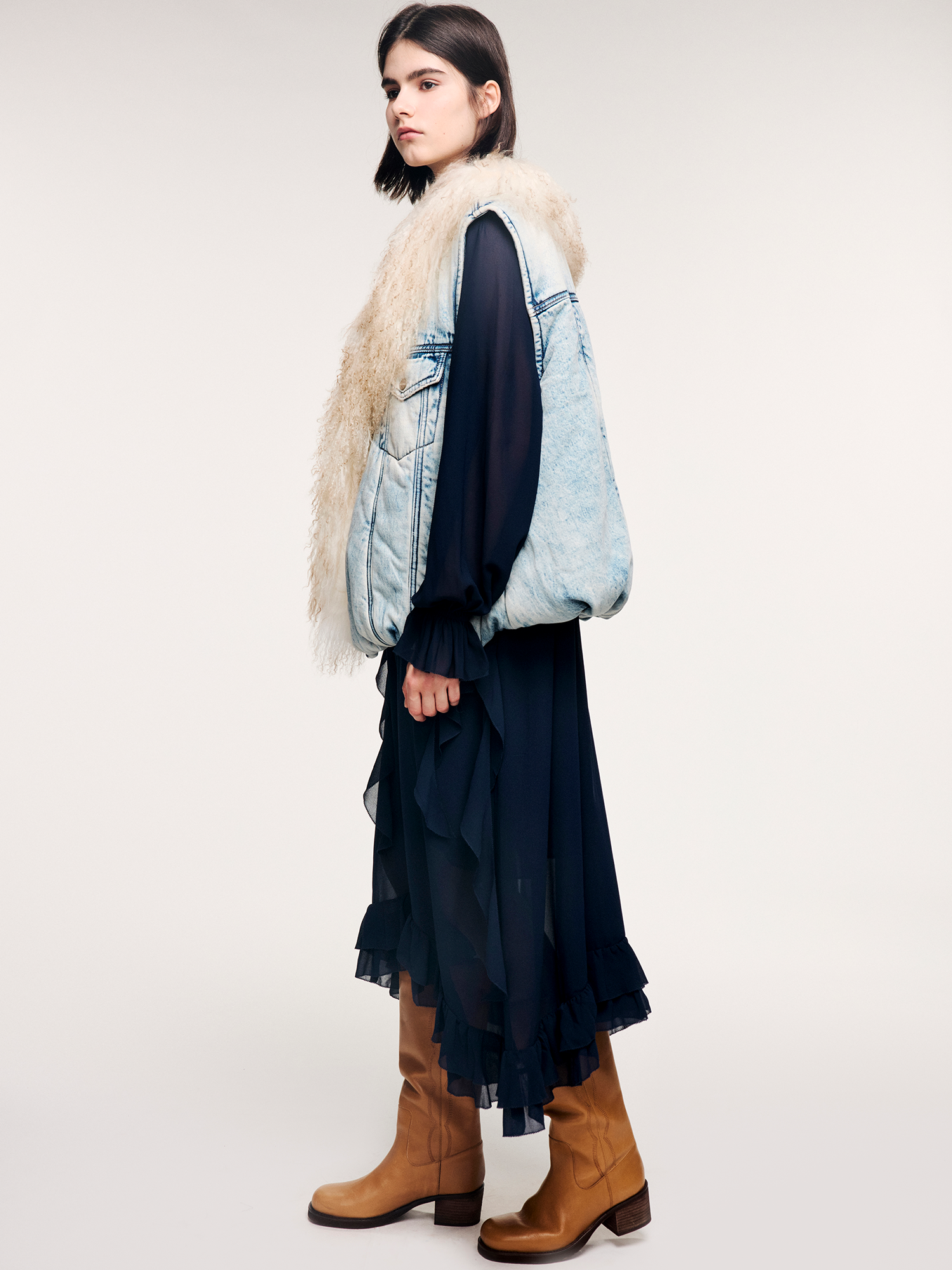 Type 3 shearling collar padded denim vest