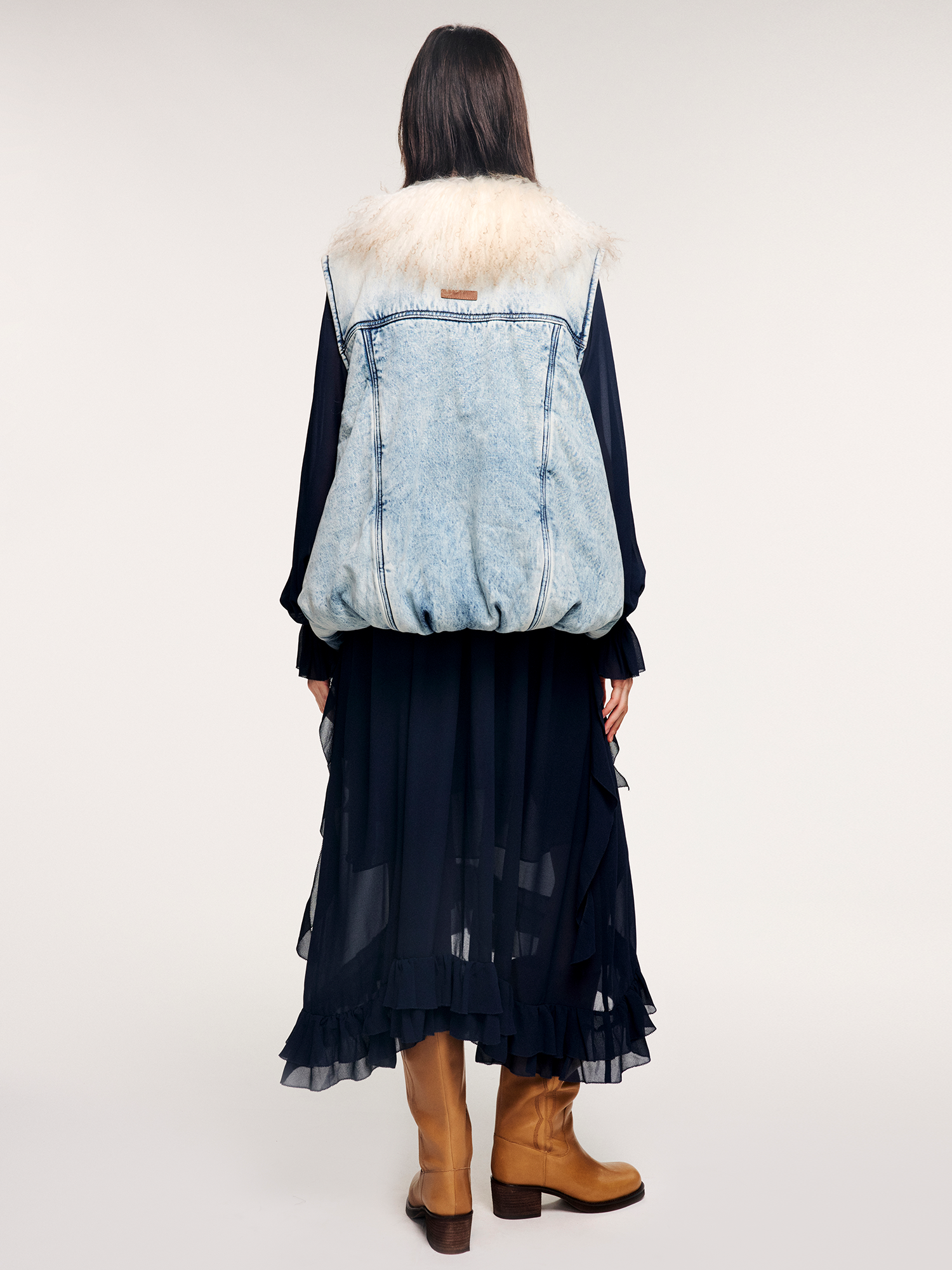 Type 3 shearling collar padded denim vest