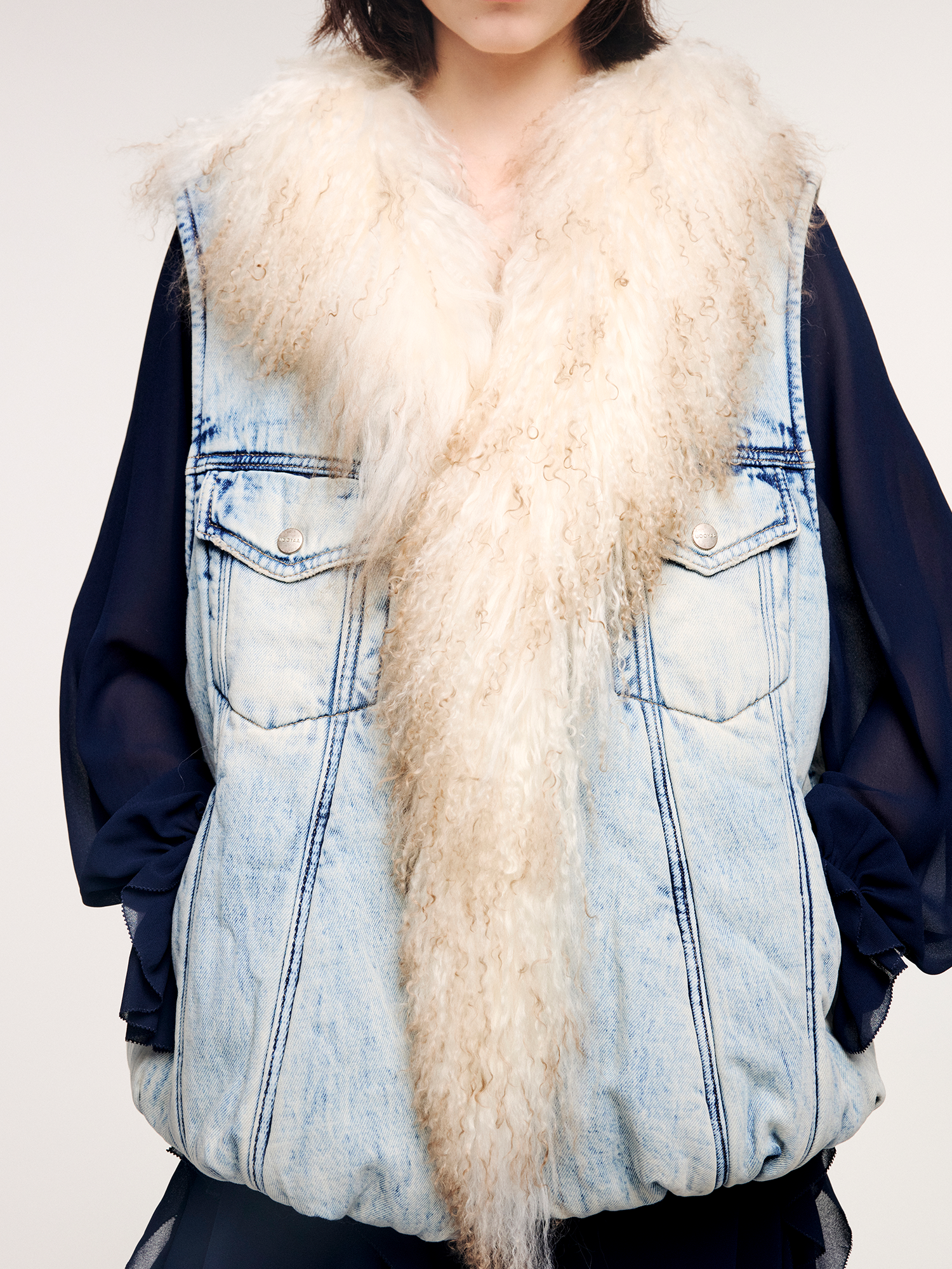 Type 3 shearling collar padded denim vest
