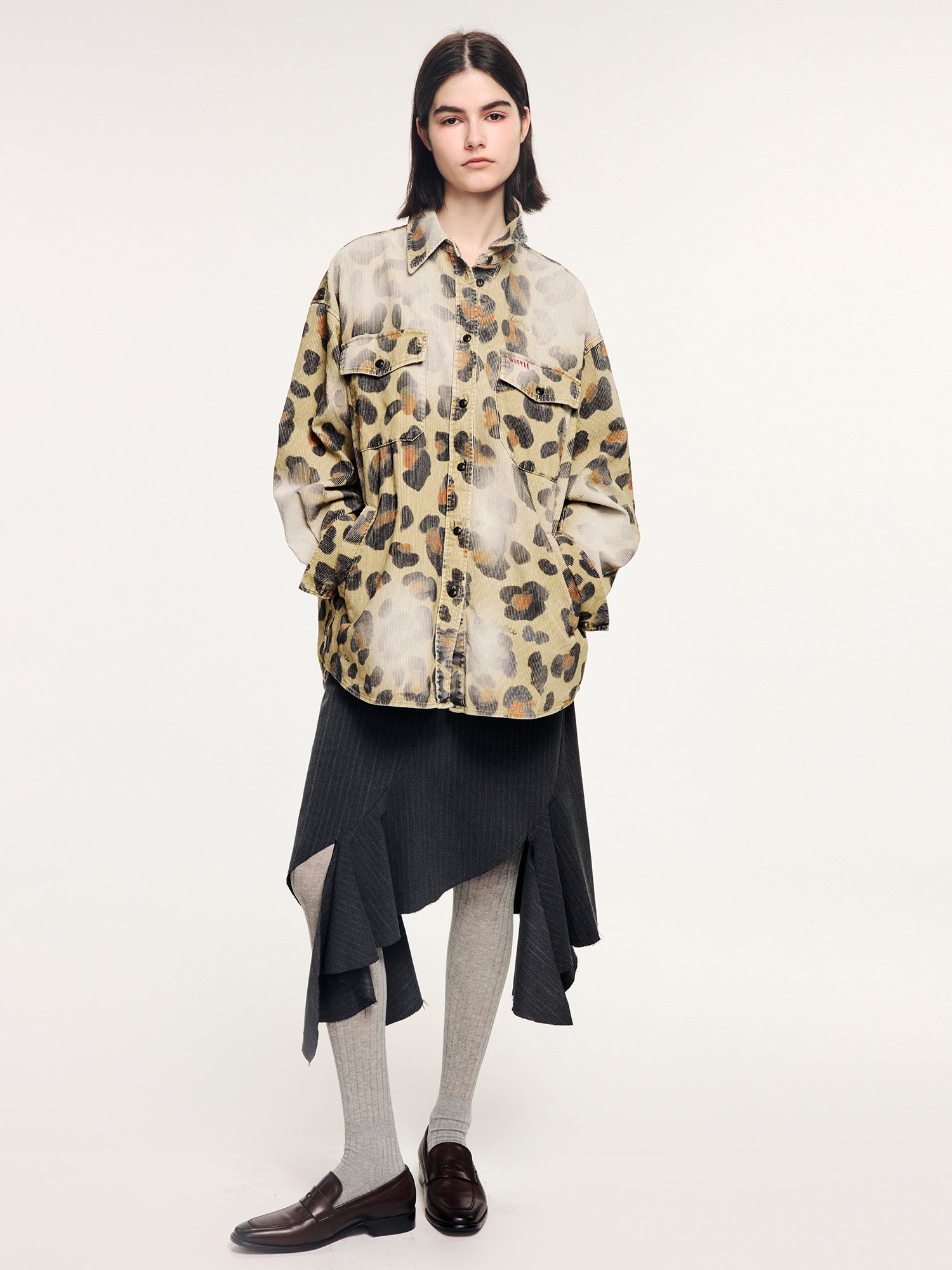 Leopard corduroy utility shirt