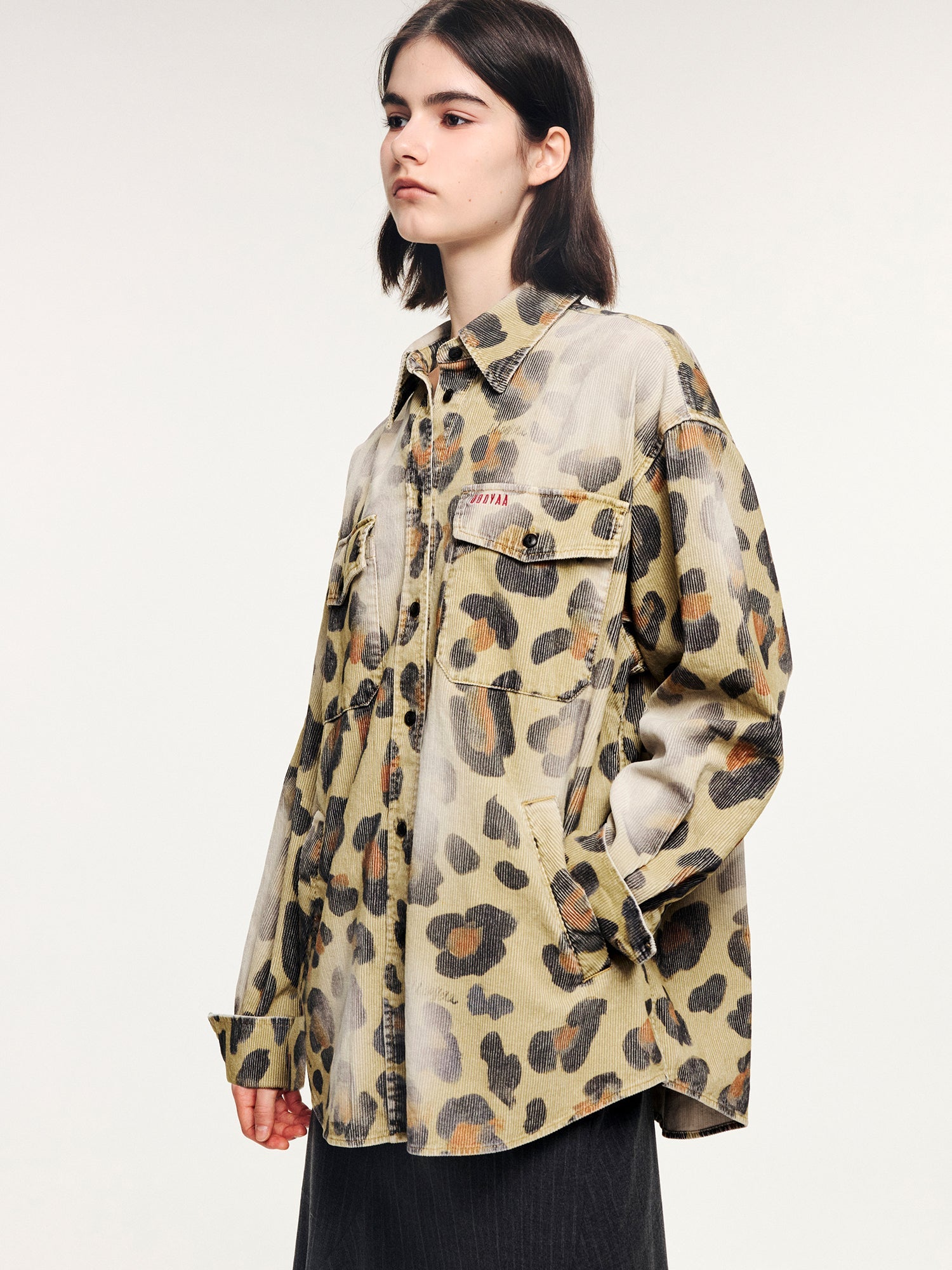 Leopard corduroy utility shirt