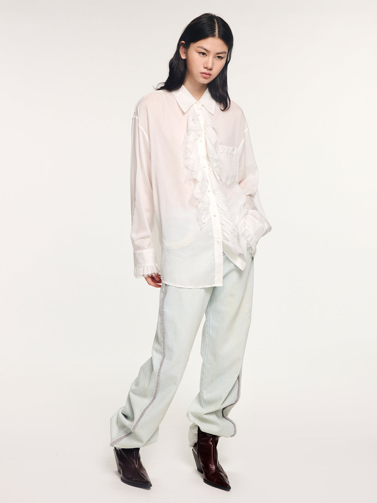 Classical ruched lace shirt