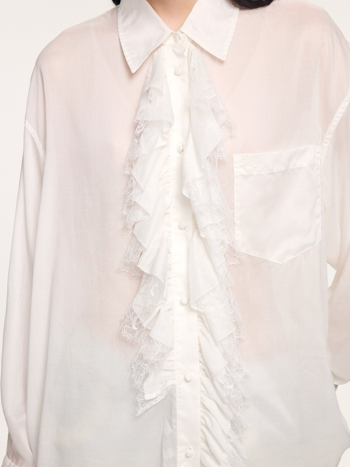 Classical ruched lace shirt