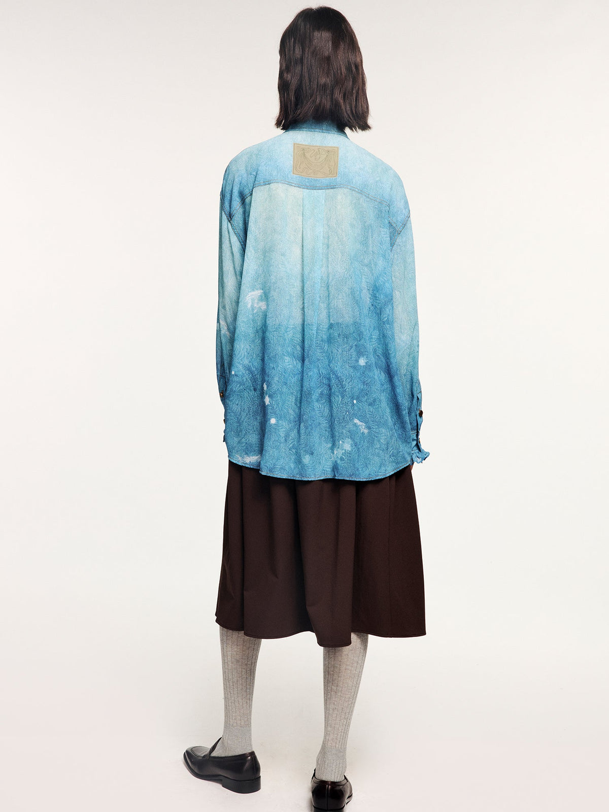 Surreal garden print shirt with lettuce edge