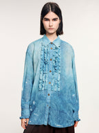 Surreal garden print shirt with lettuce edge