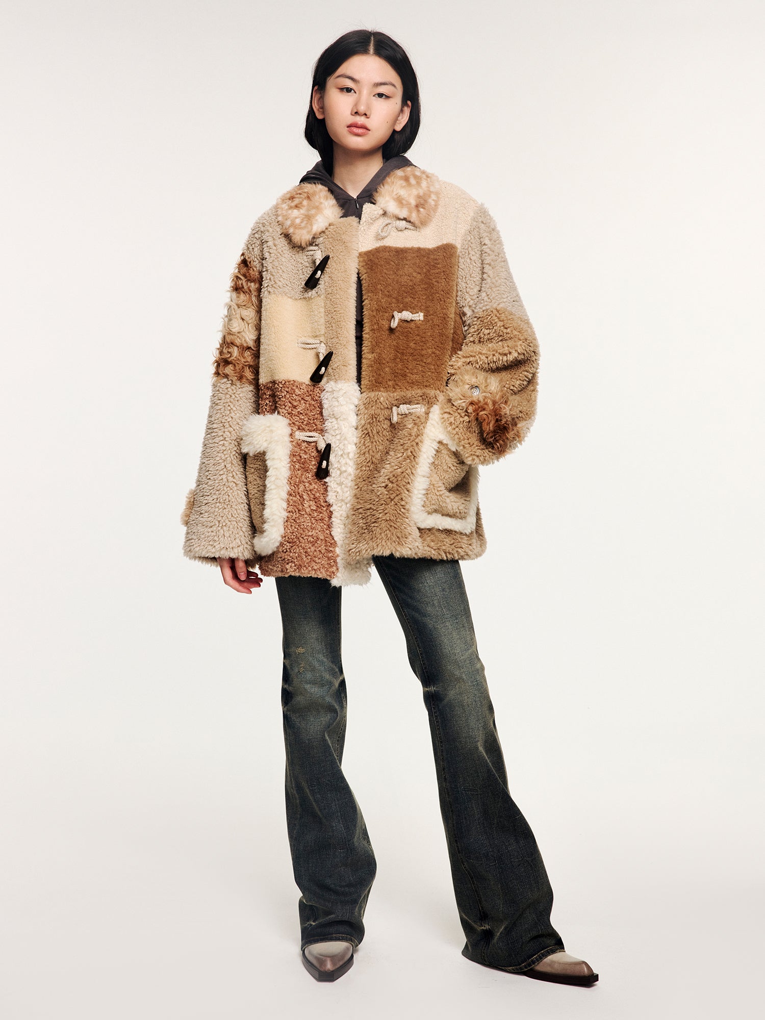 Faux fur panelled fisherman coat