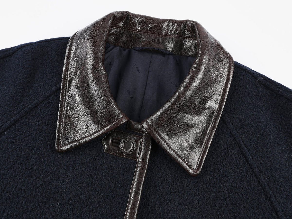 Balmacaan wool coat