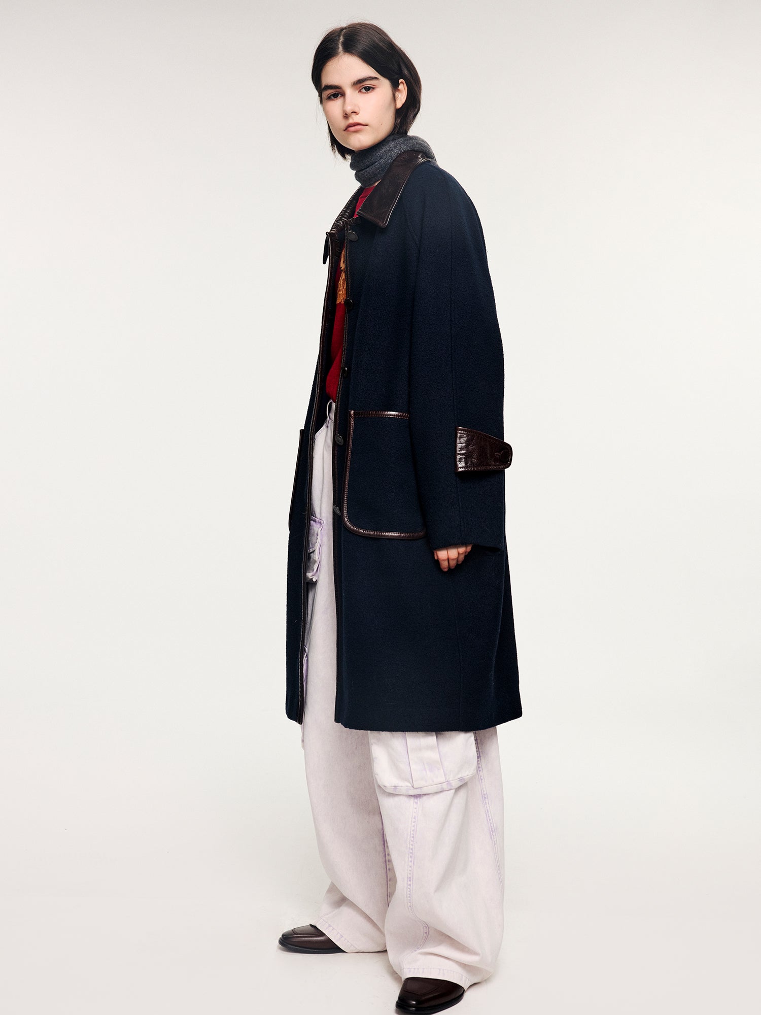 Balmacaan wool coat