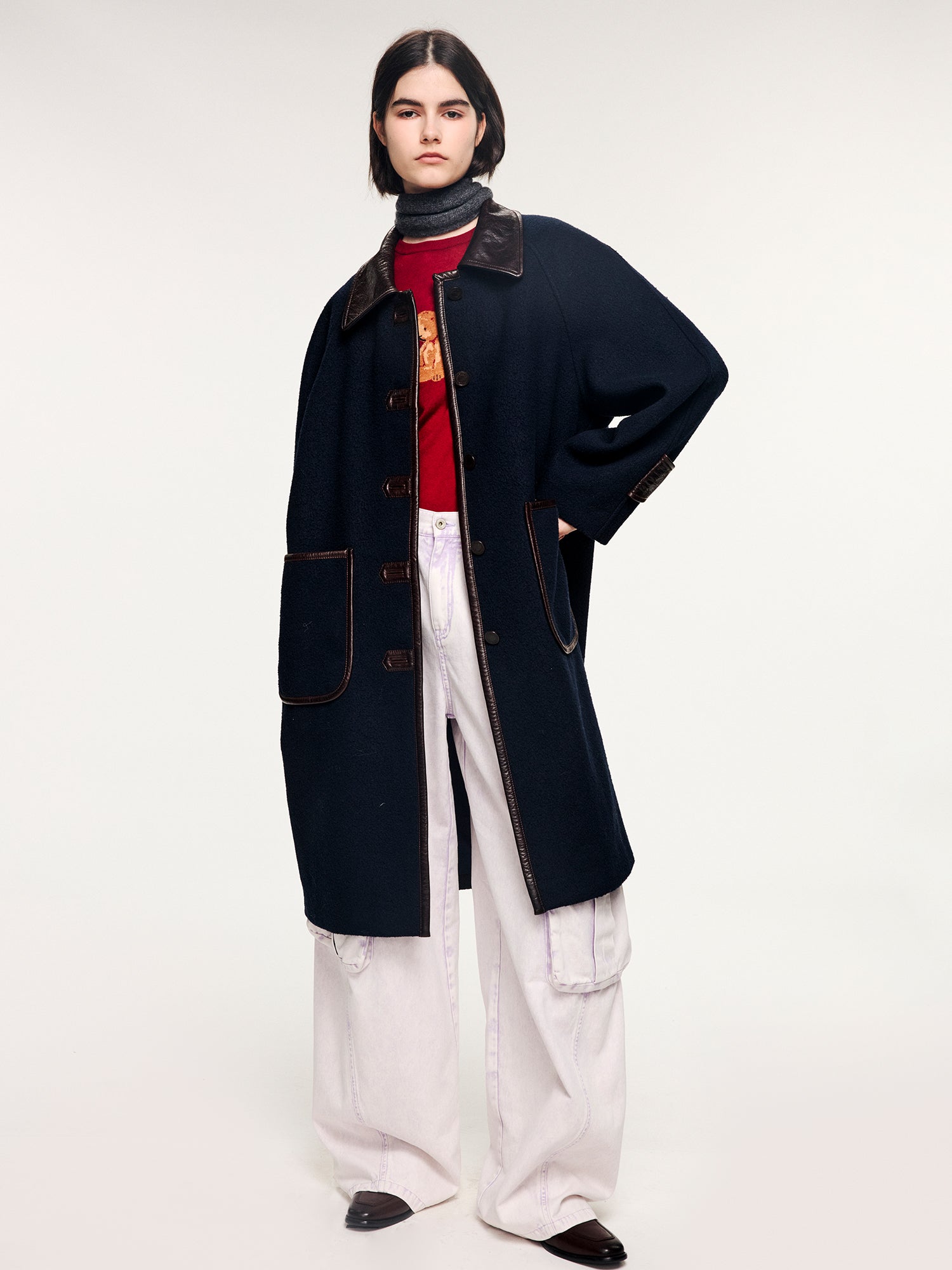 Balmacaan wool coat