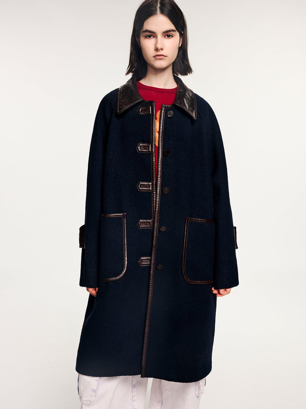 Balmacaan wool coat