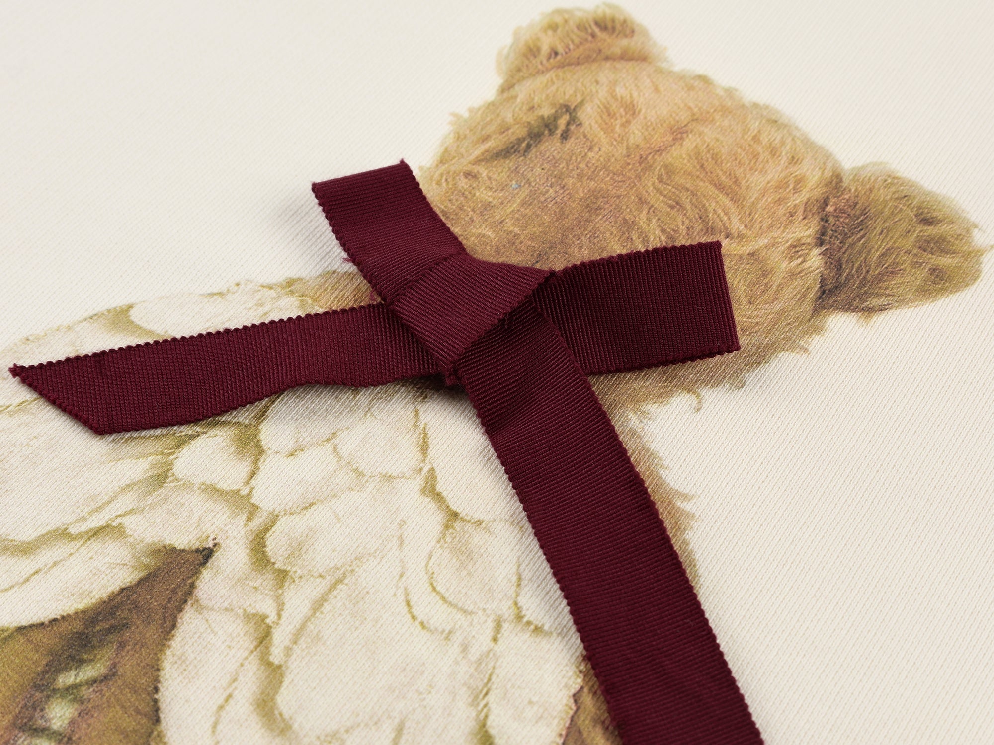 Sad bear lace-sleeve layered hoodie