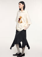 Sad bear lace-sleeve layered hoodie