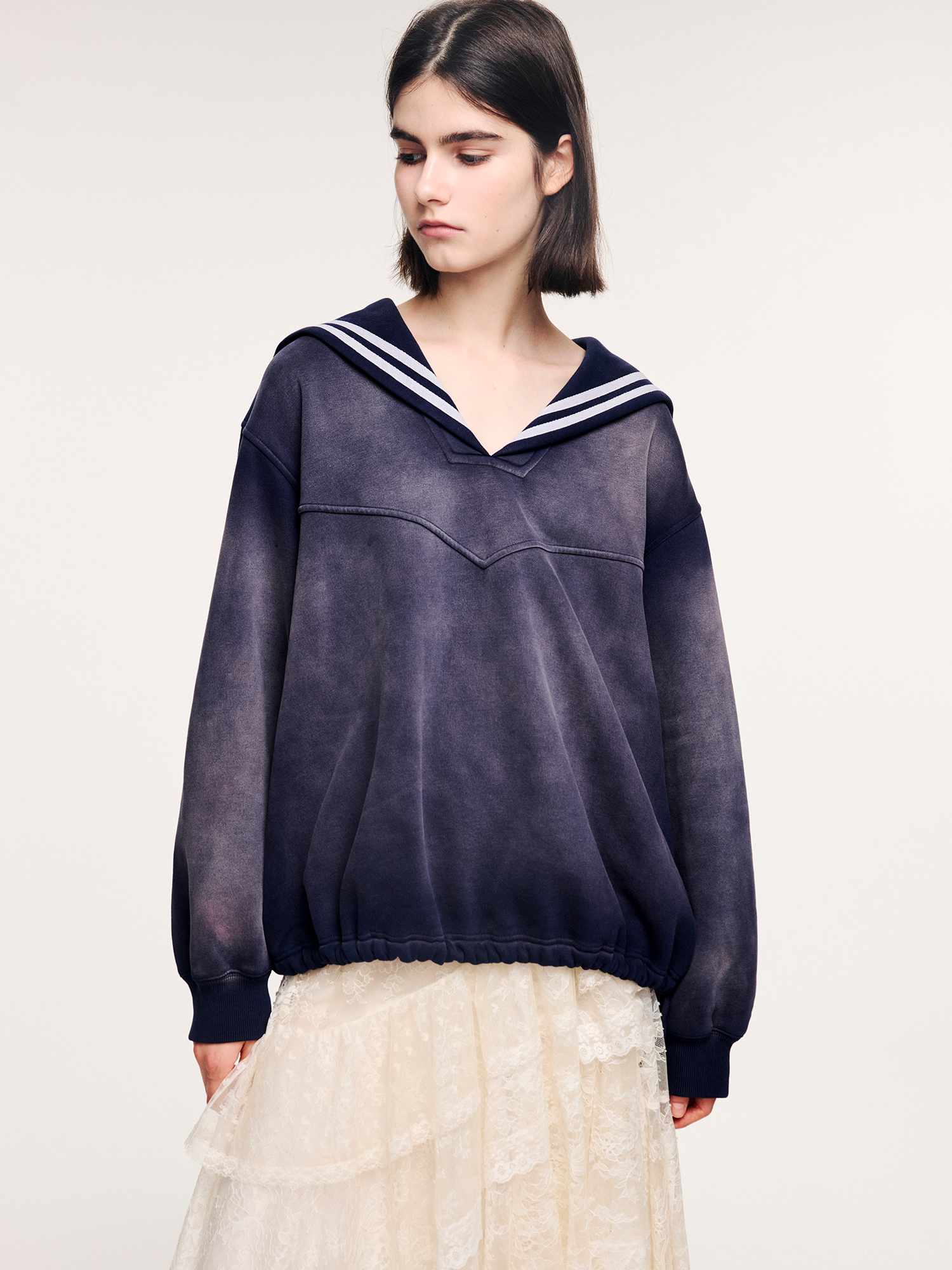 Collar sweatshirt in faded navy