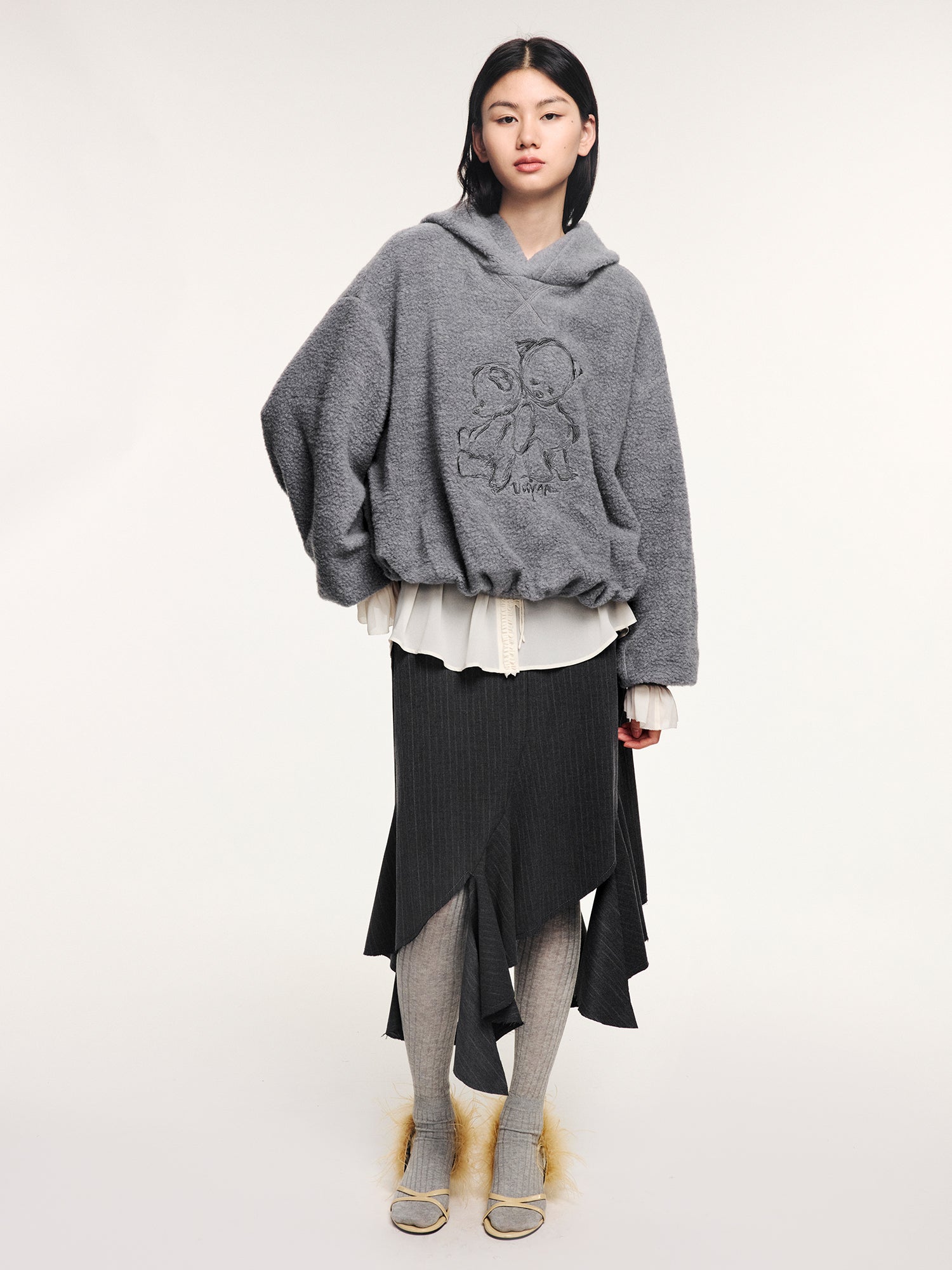 Sad bear embroidered hoodie