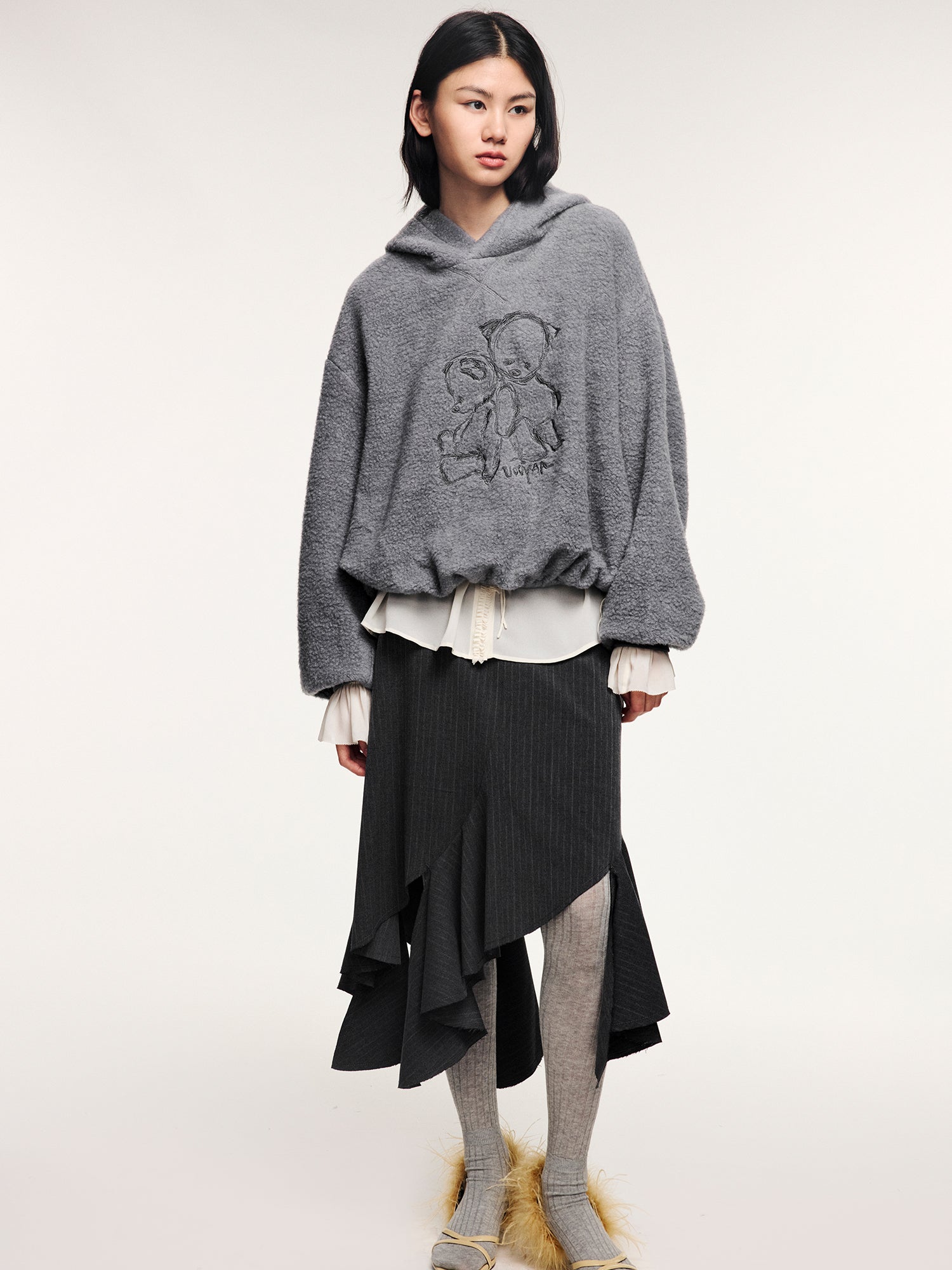 Sad bear embroidered hoodie