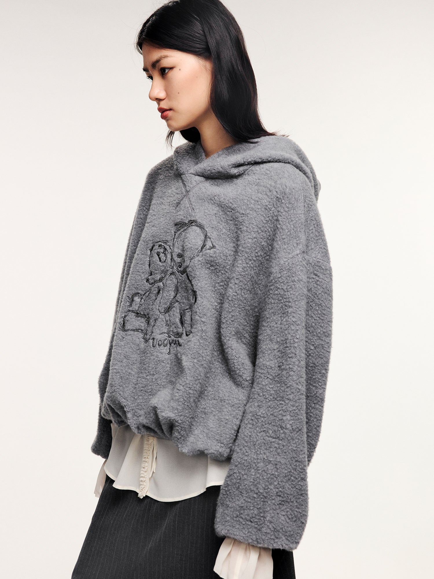 Sad bear embroidered hoodie