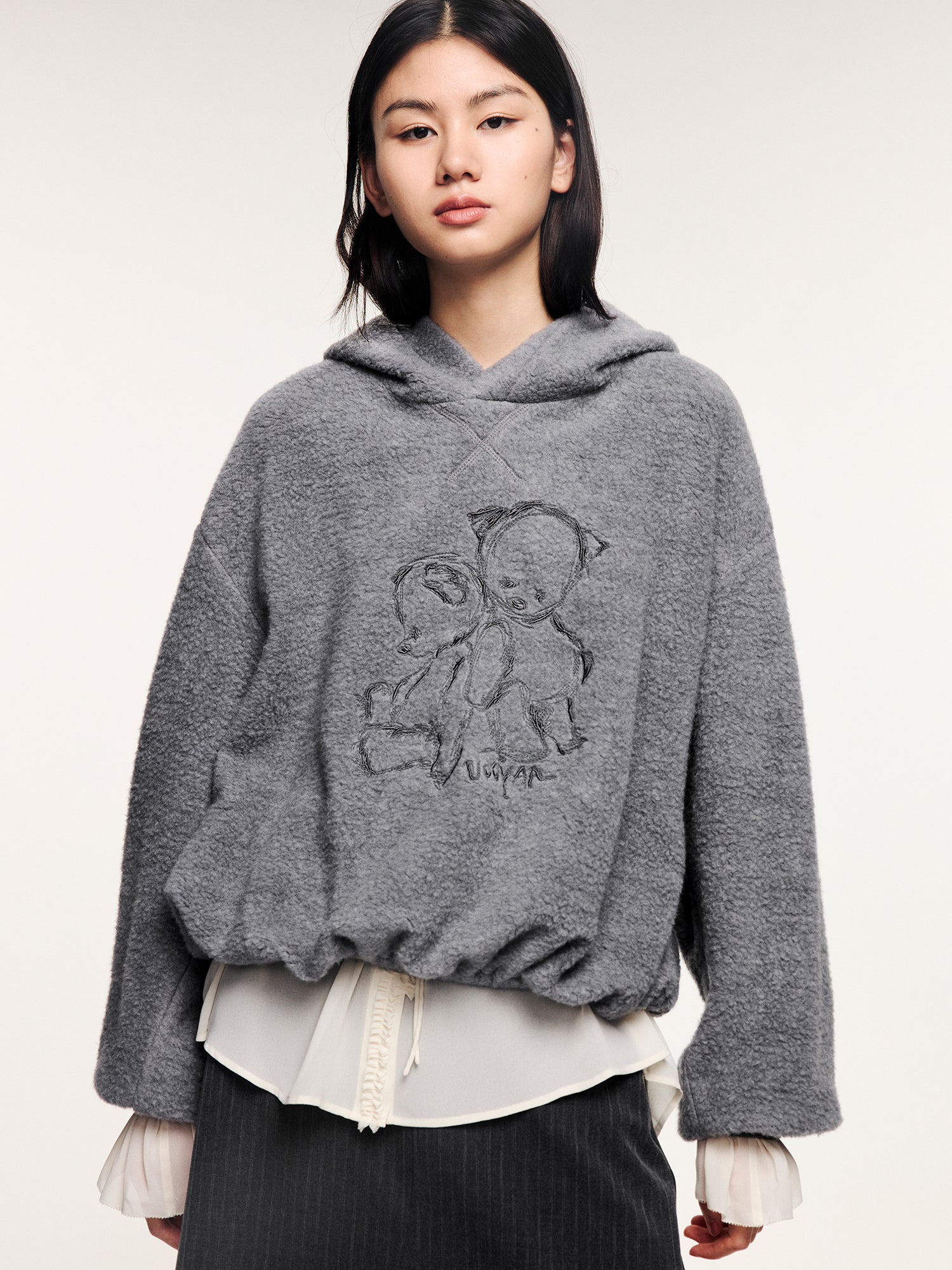 Sad bear embroidered hoodie
