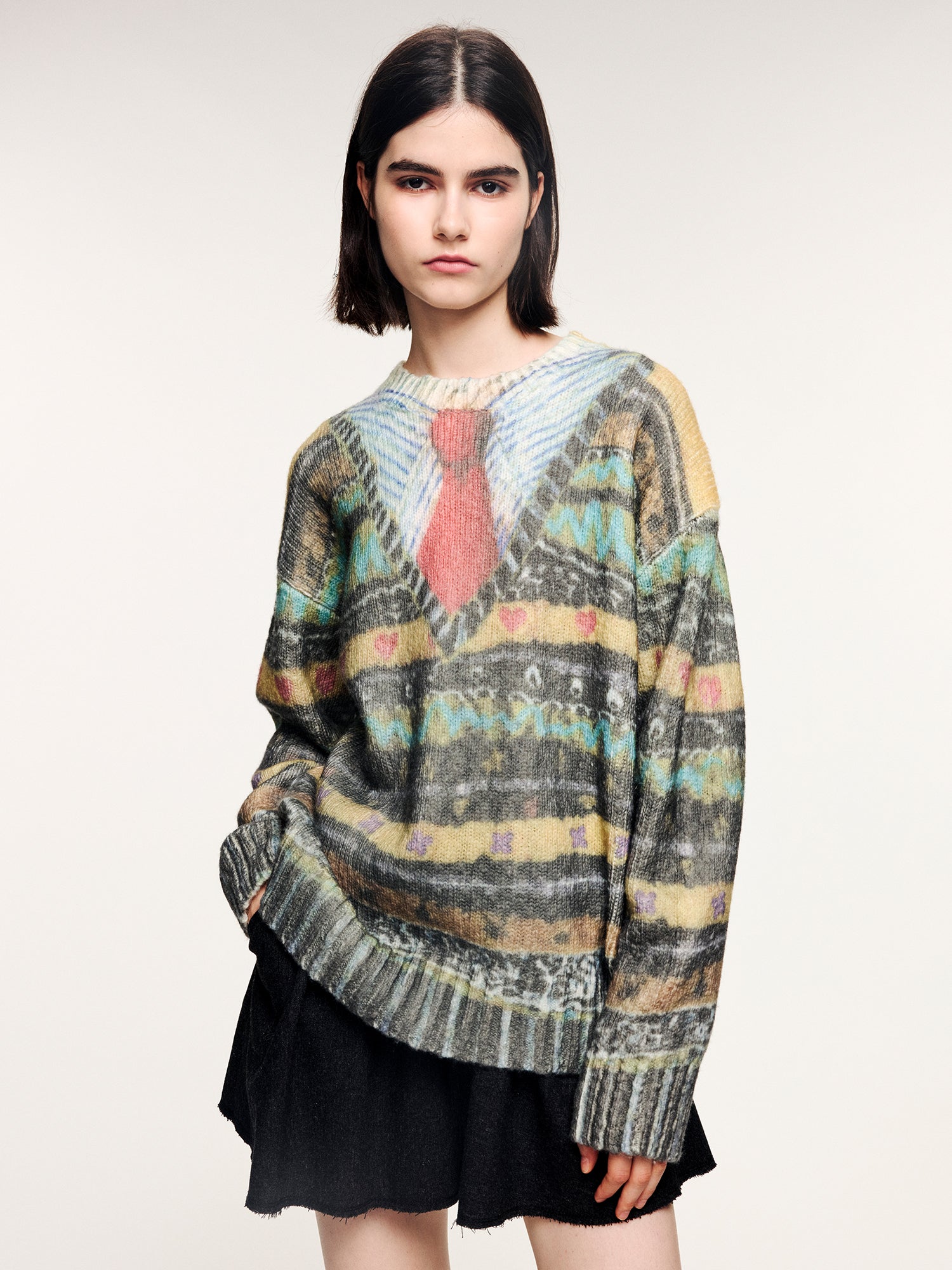 Vintage sweater print pullover knit