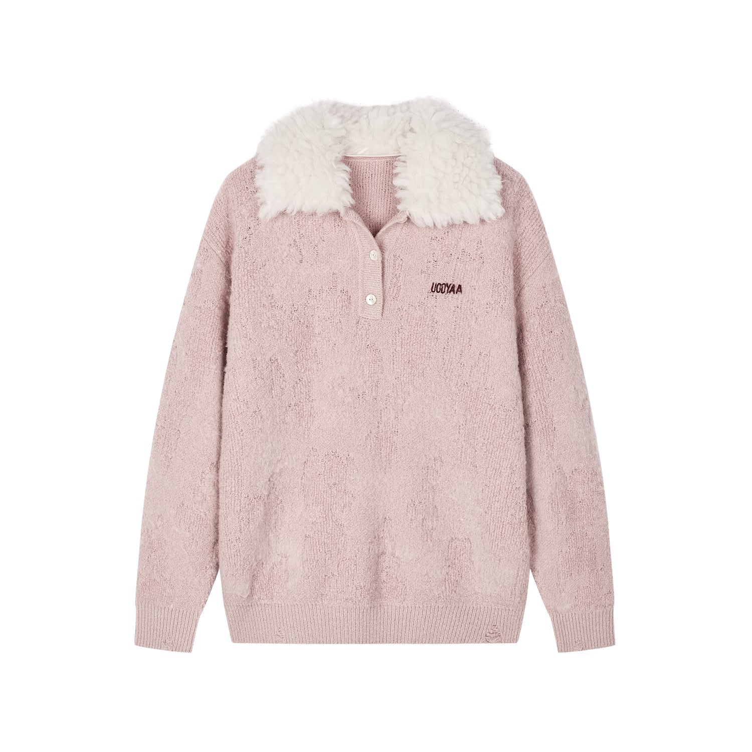 Fuzzy polo collar pullover sweater