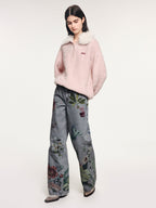 Fuzzy polo collar pullover sweater
