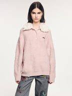 Fuzzy polo collar pullover sweater