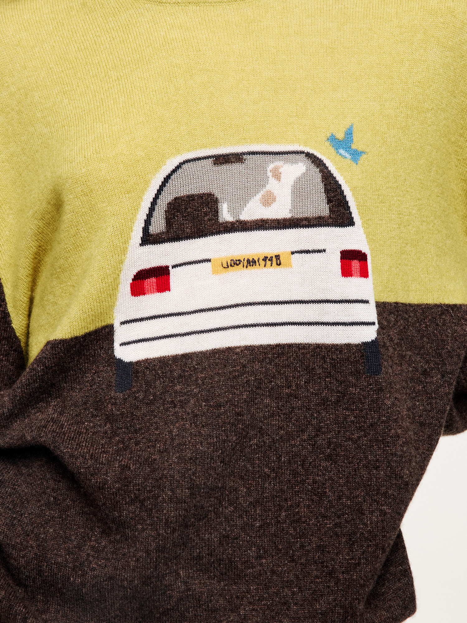 Traveling puppy print colorblock pullover