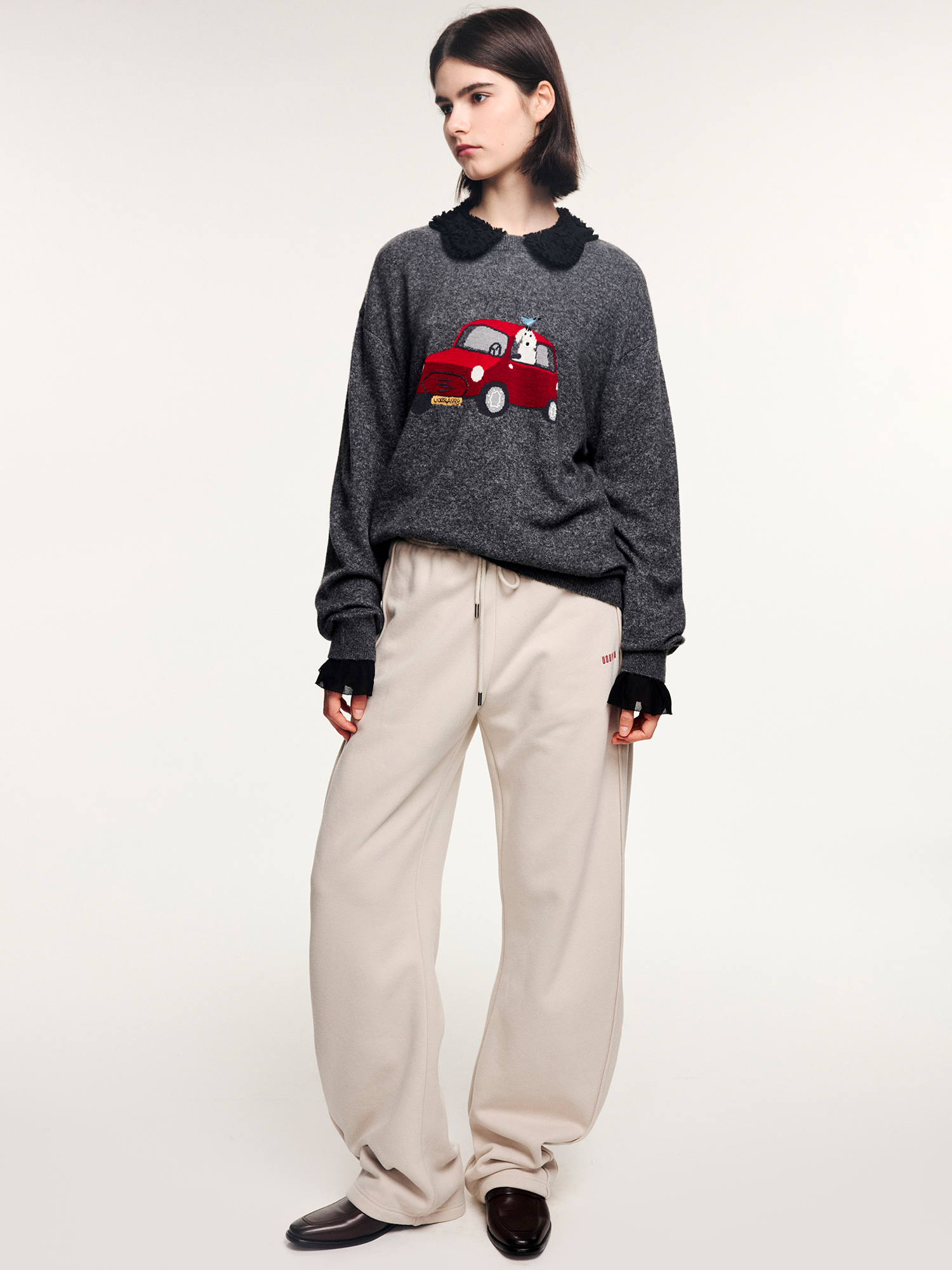 Traveling puppy print colorblock pullover