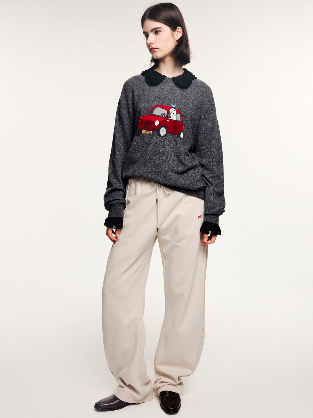 Traveling puppy print colorblock pullover