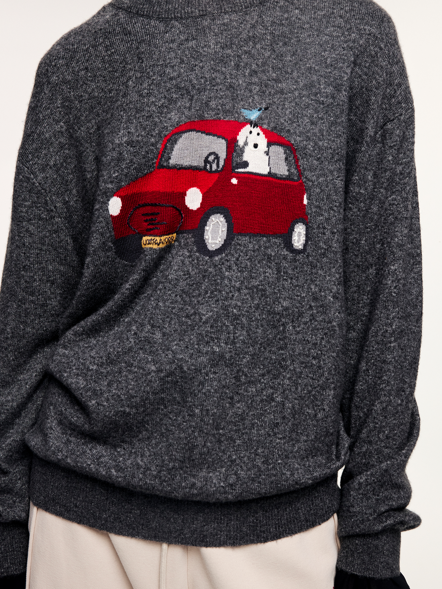 Traveling puppy print colorblock pullover