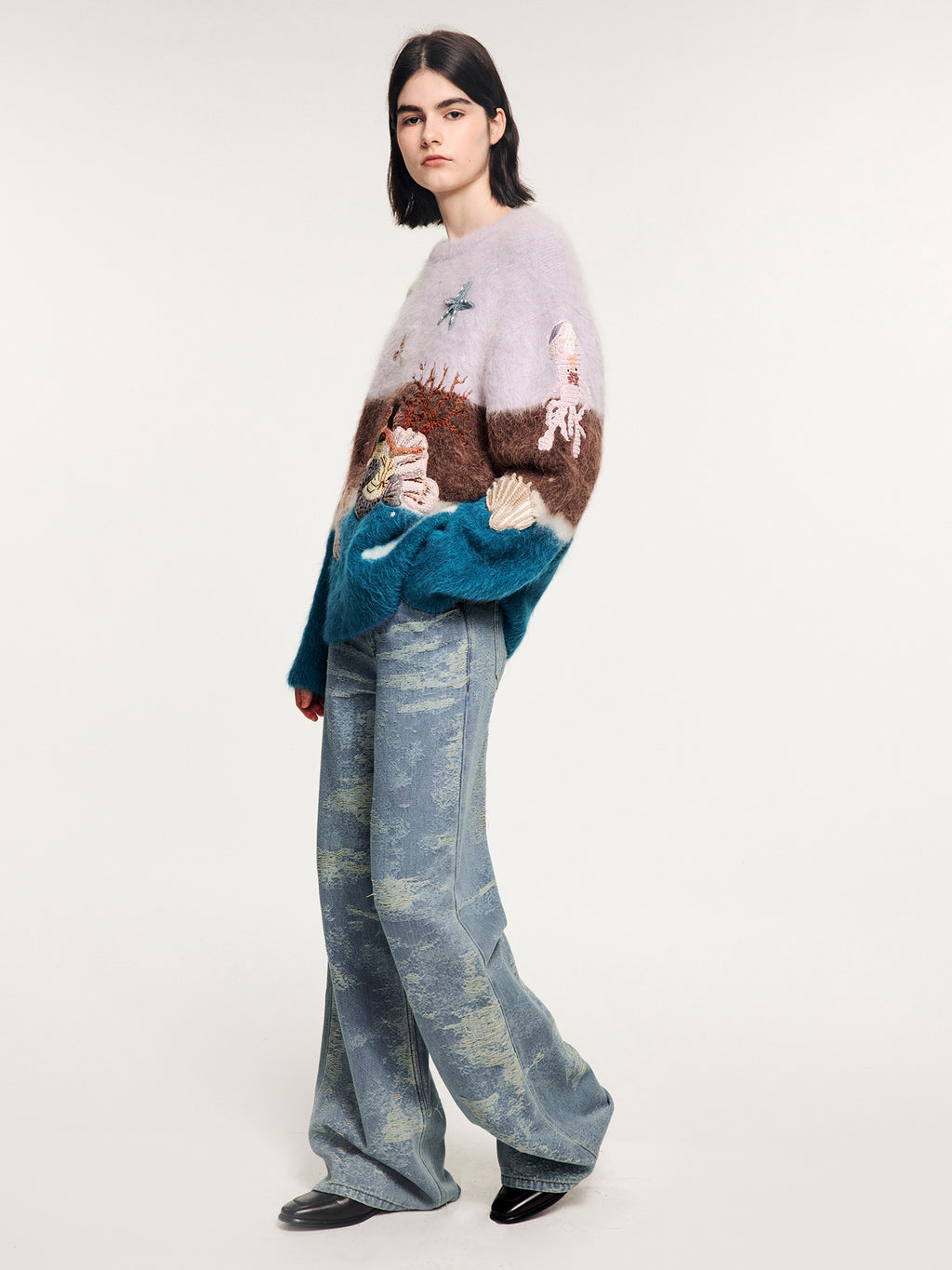 Handcrafted undersea scene pullover