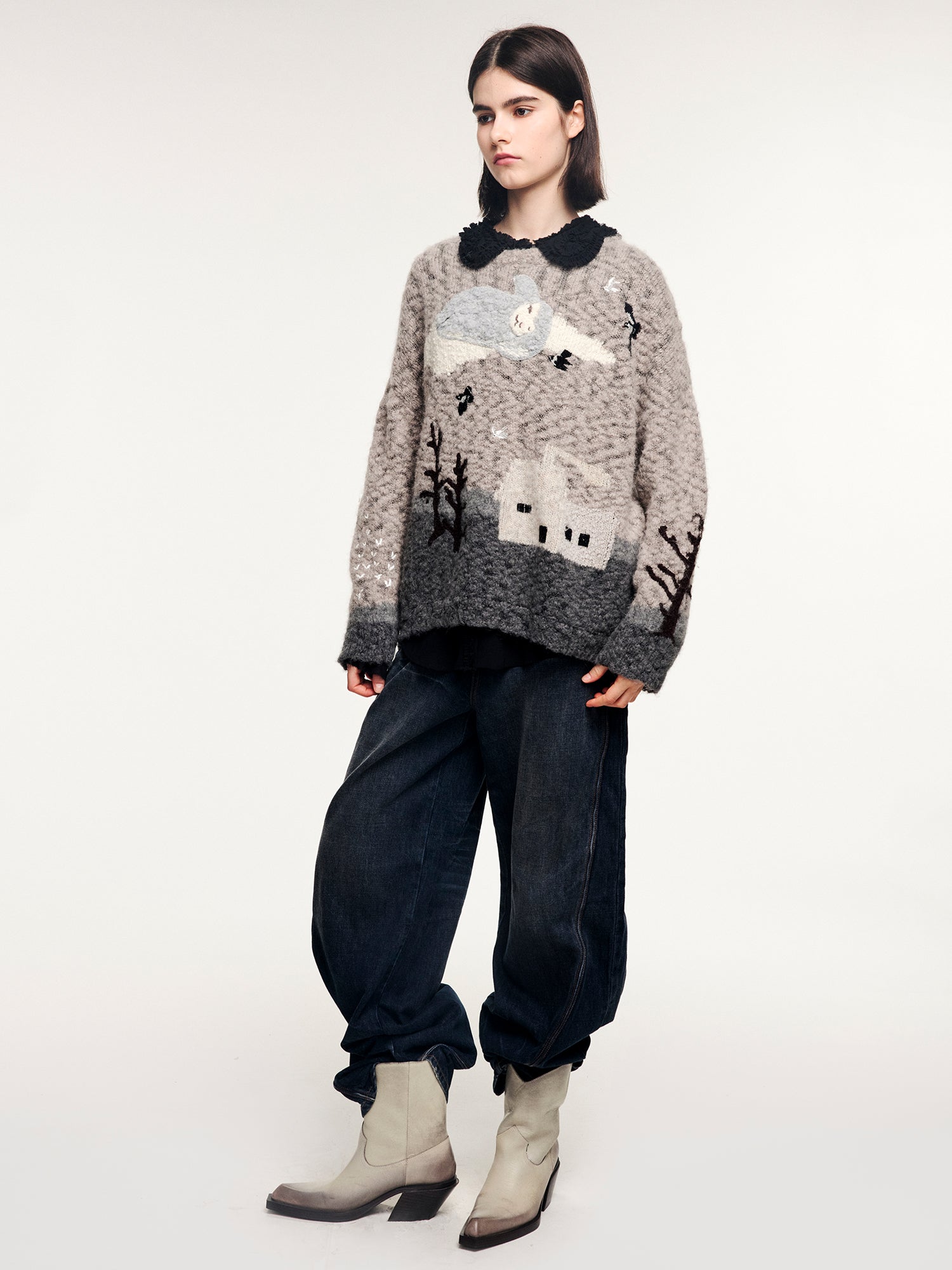 Vintage fantasy landscape pullover knit