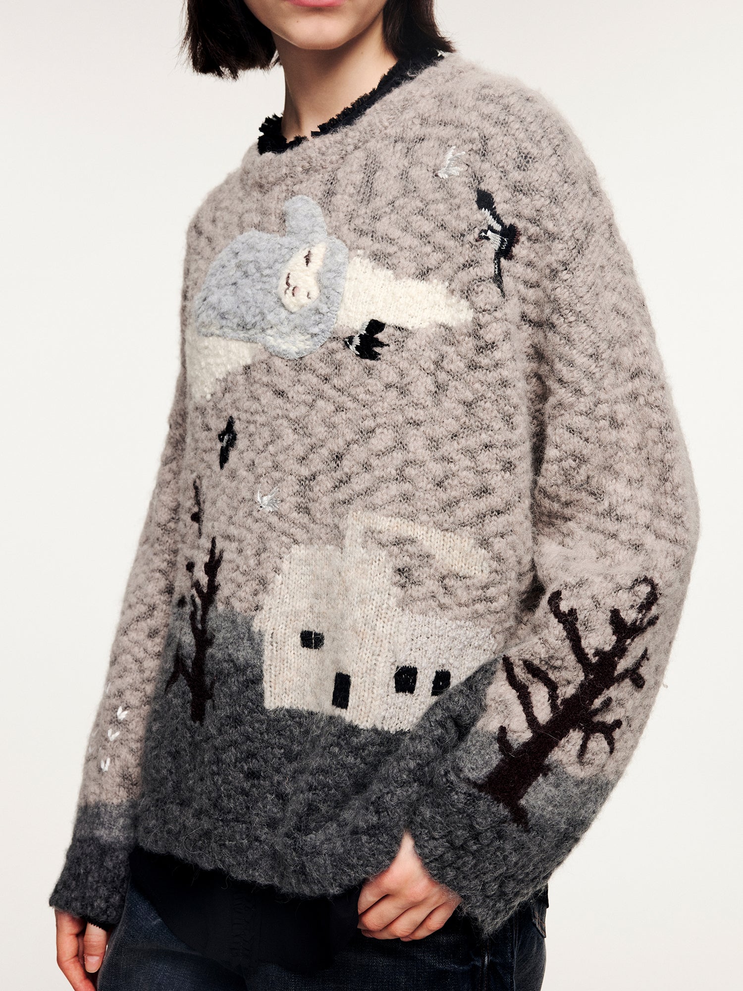 Vintage fantasy landscape pullover knit