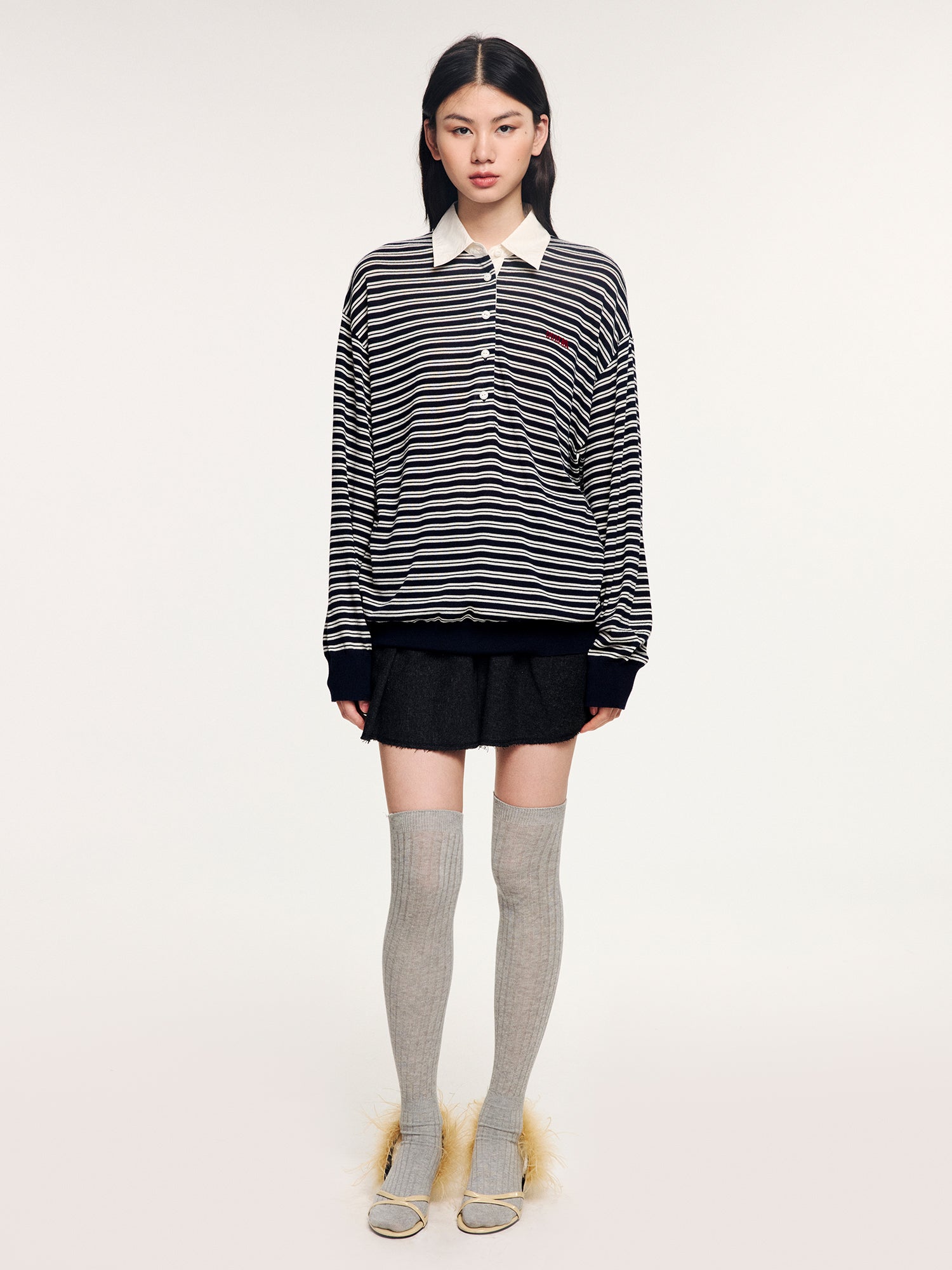 Striped wool polo pullover