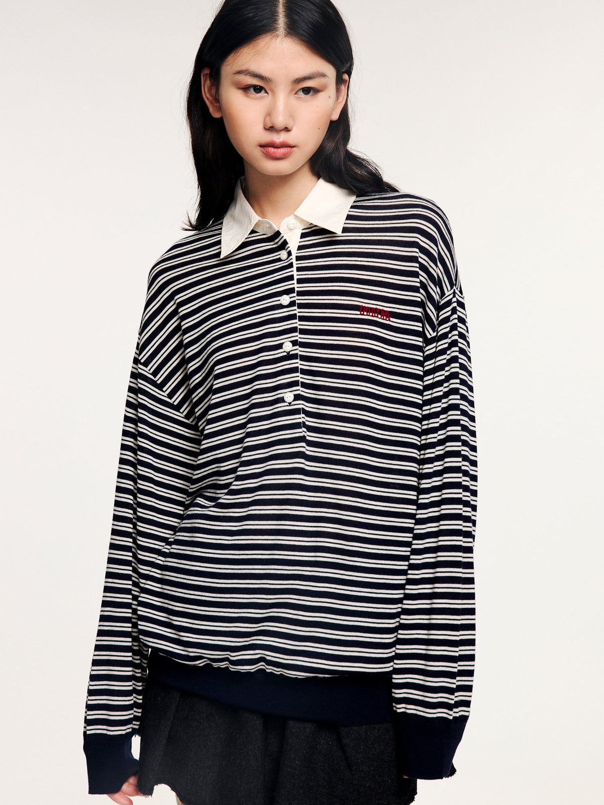 Striped wool polo pullover