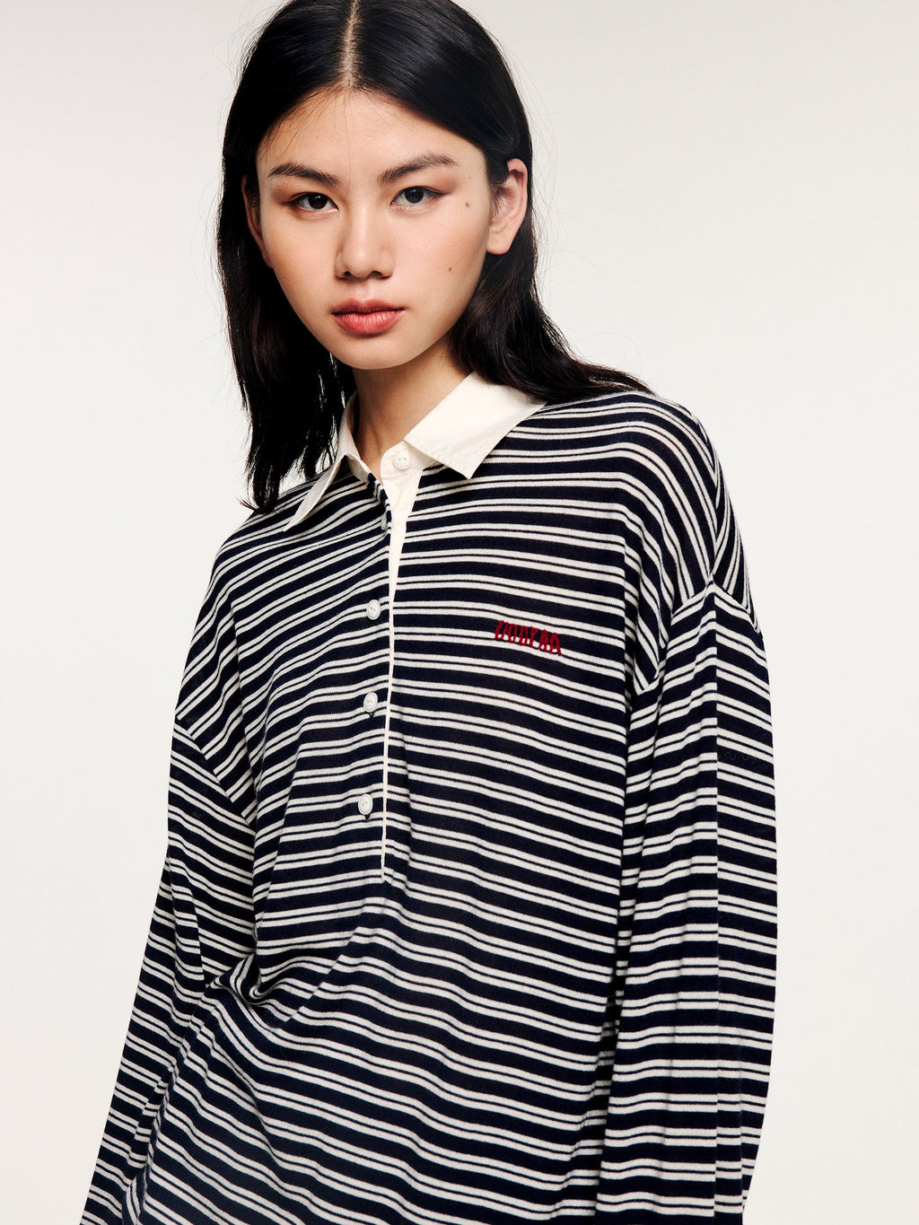 Striped wool polo pullover