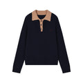 Vintage layered-look polo collar pullover knit